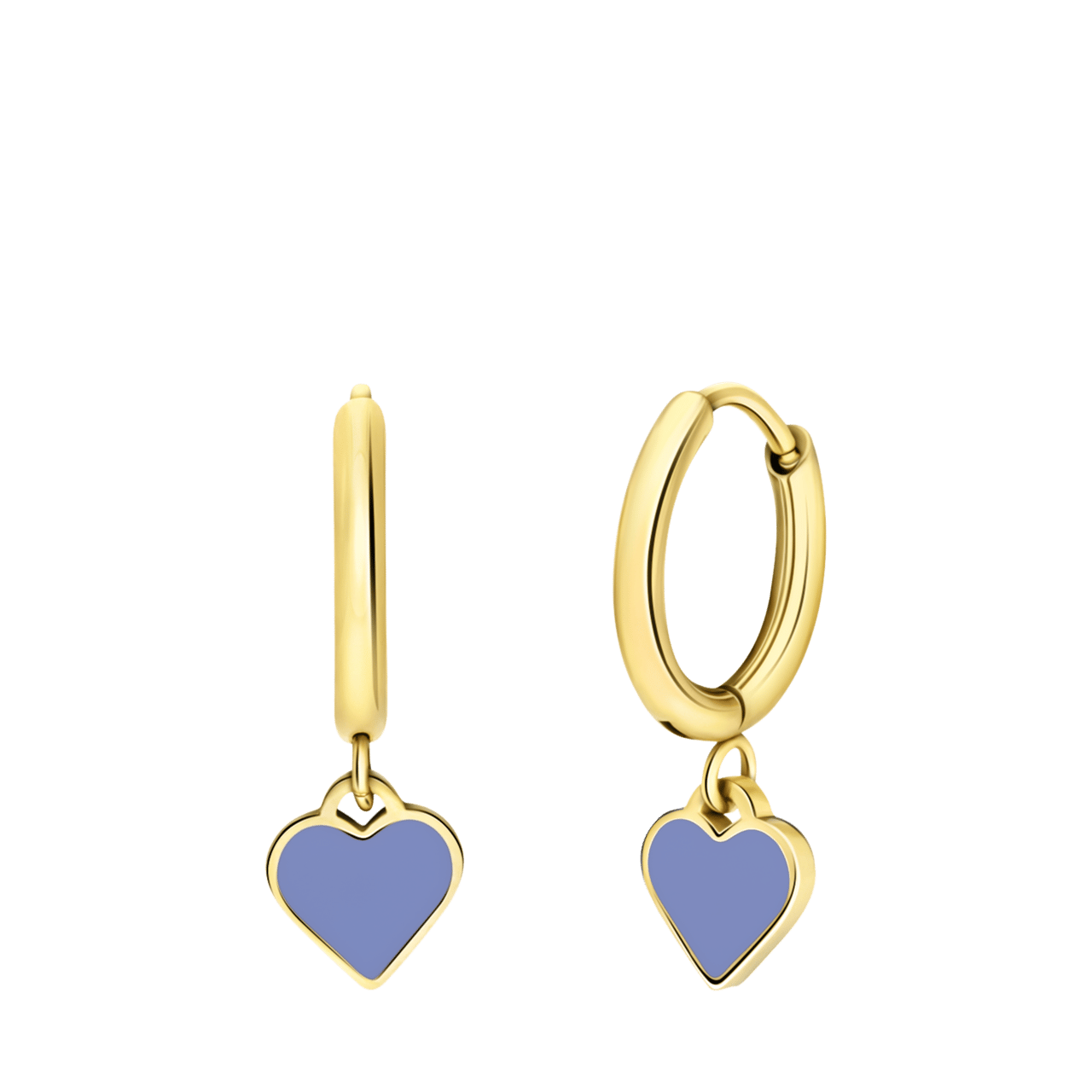 Stainless steel goldplated kinderoorringen met hanger hart met emaille lichtblauw