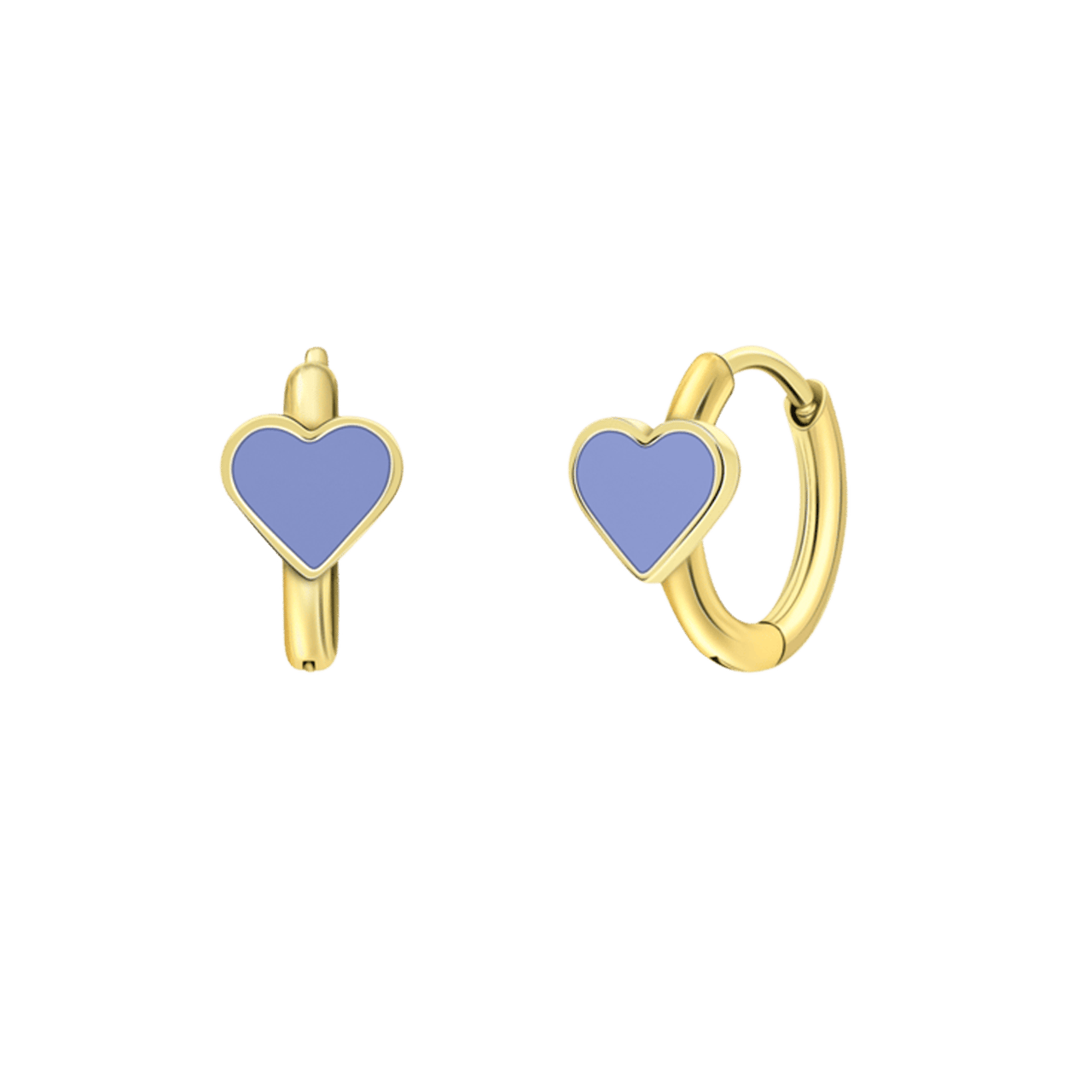 Stainless steel goldplated oorringen met hart emaille lichtblauw