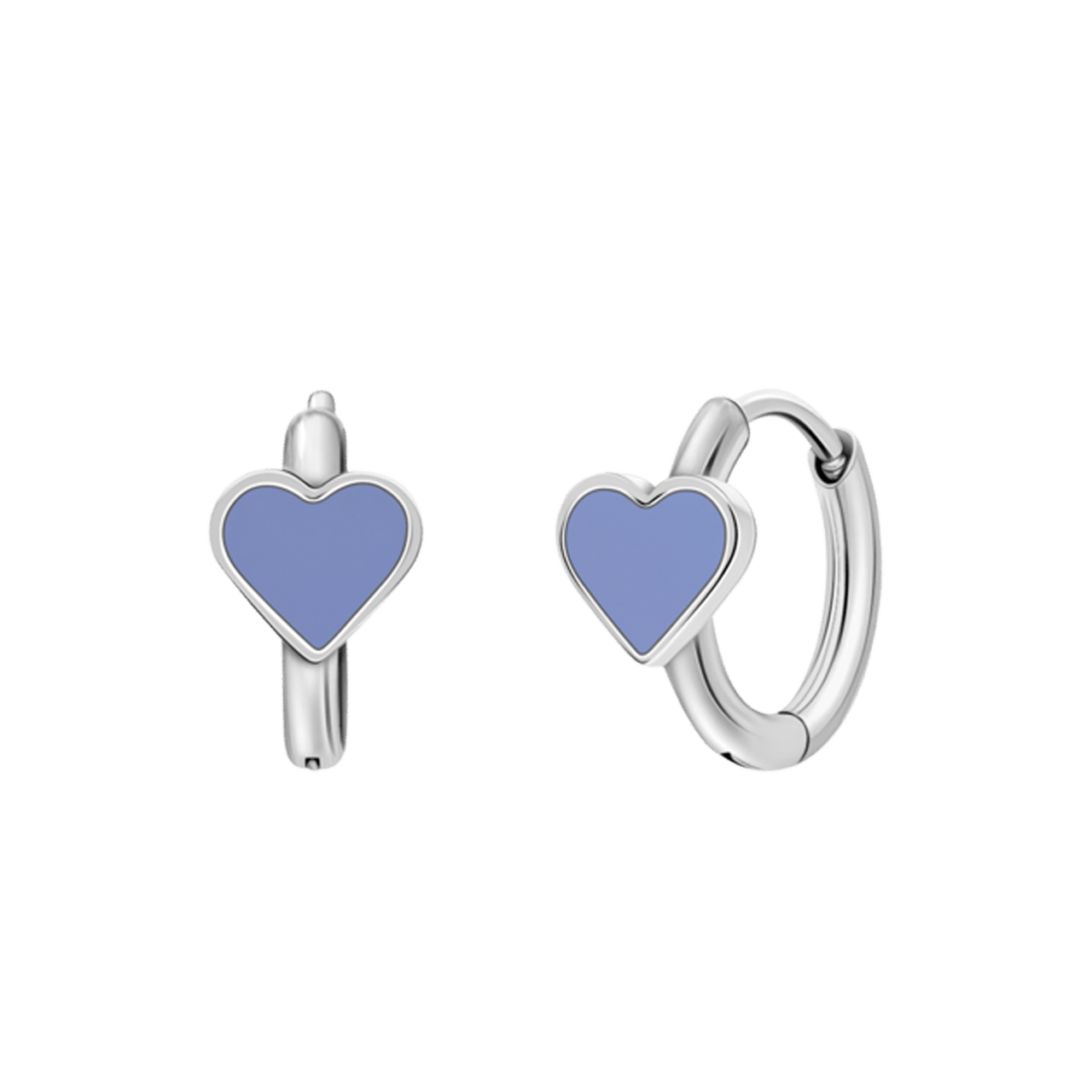 Stainless steel oorringen met hart emaille lichtblauw