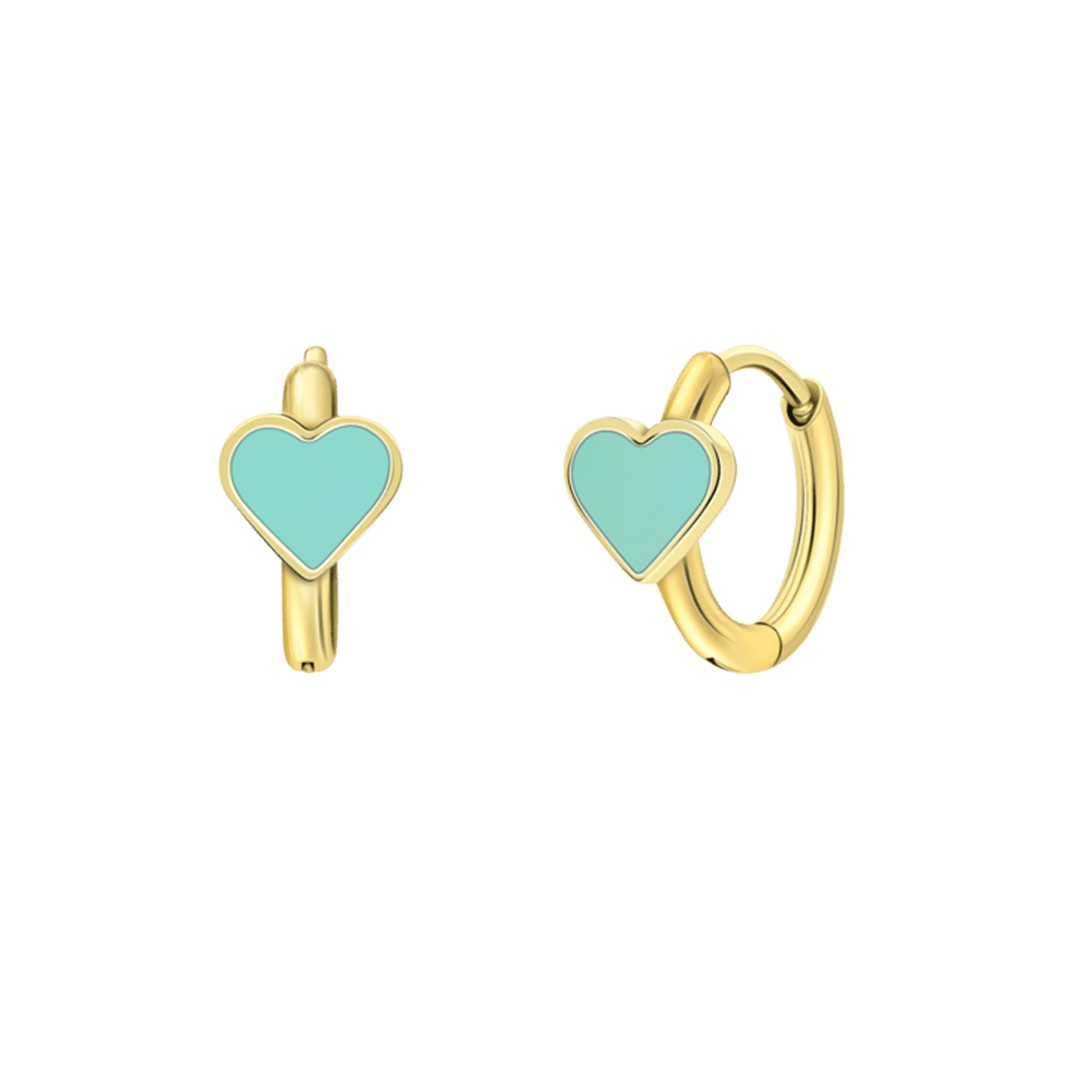 Stainless steel goldplated kinderoorringen met hanger hart met emaille mint