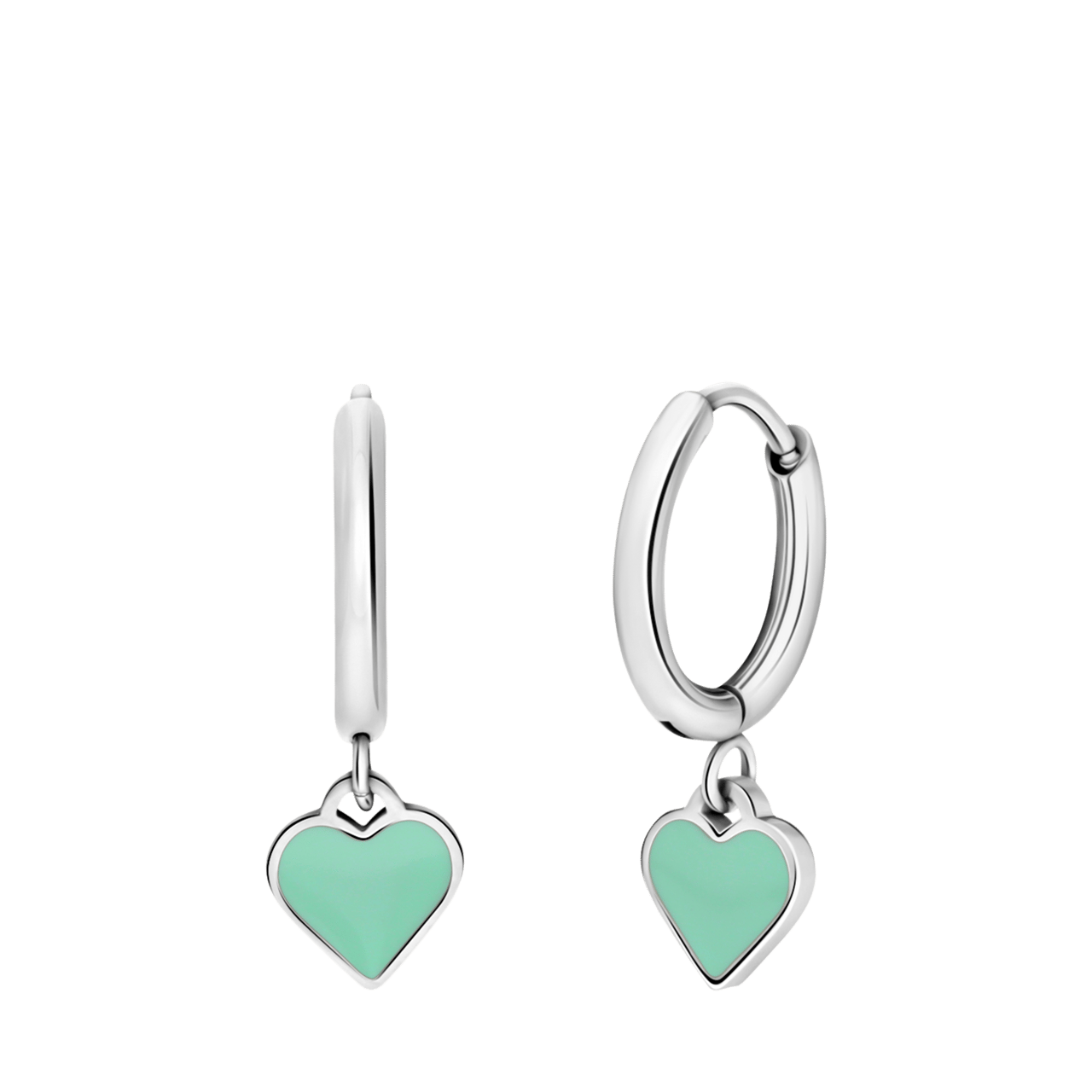 Little Miss Fabulous stainless steel oorringen met hart emaille mint