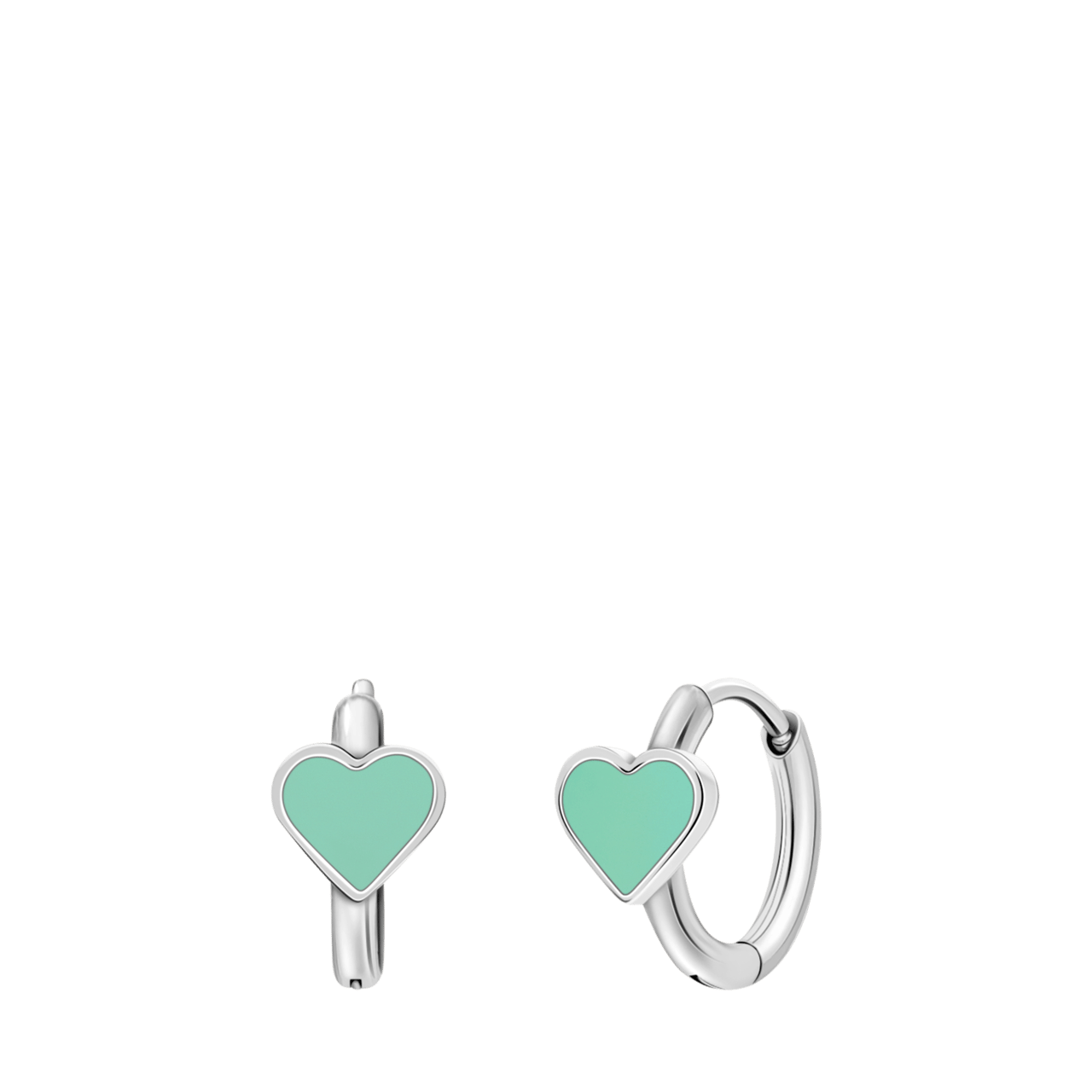 Stainless steel oorringen met hart emaille mint