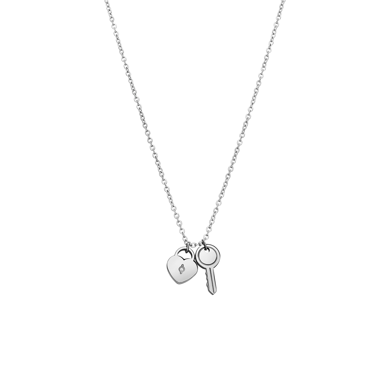 Stalen ketting met hanger sleutel en hart