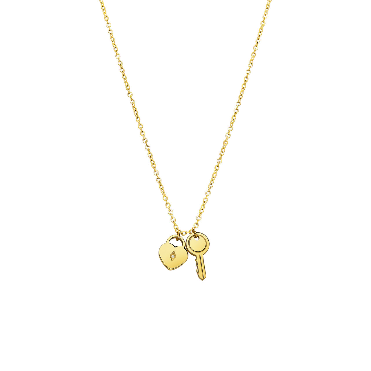 Stalen goldplated ketting met sleutel en hart