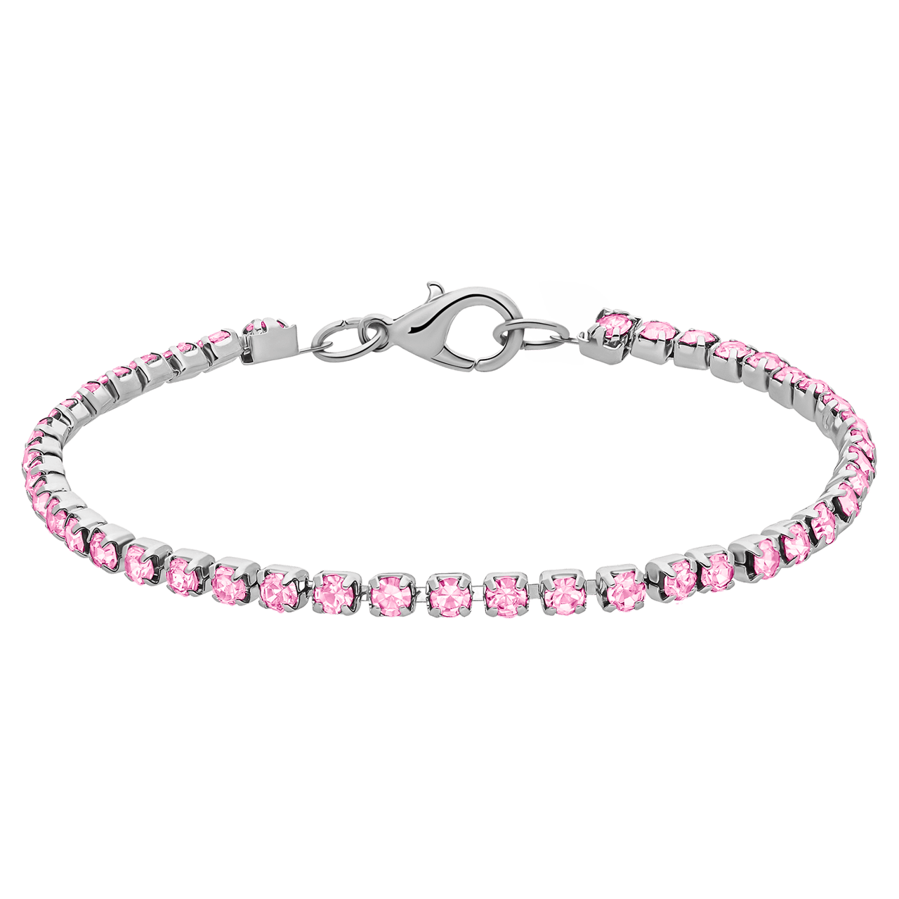 Silberfarbenes Bijoux-Armband mit hellrosa Strasssteinen