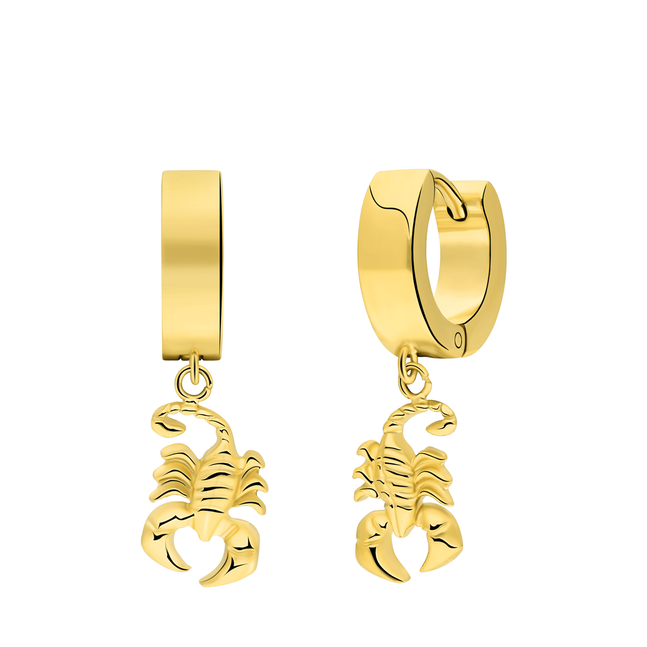 Gerecyled stainless steel goldplated oorringen schorpioen voor heren