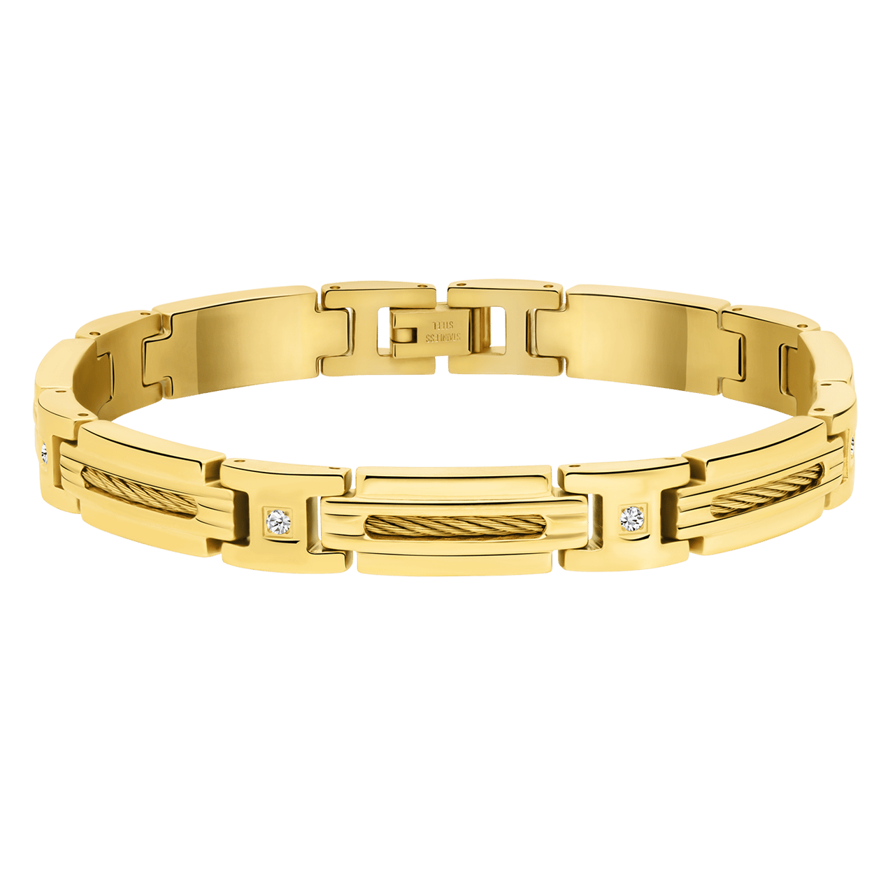 Stainless steel goldplated herenschakelarmband met zirkonia