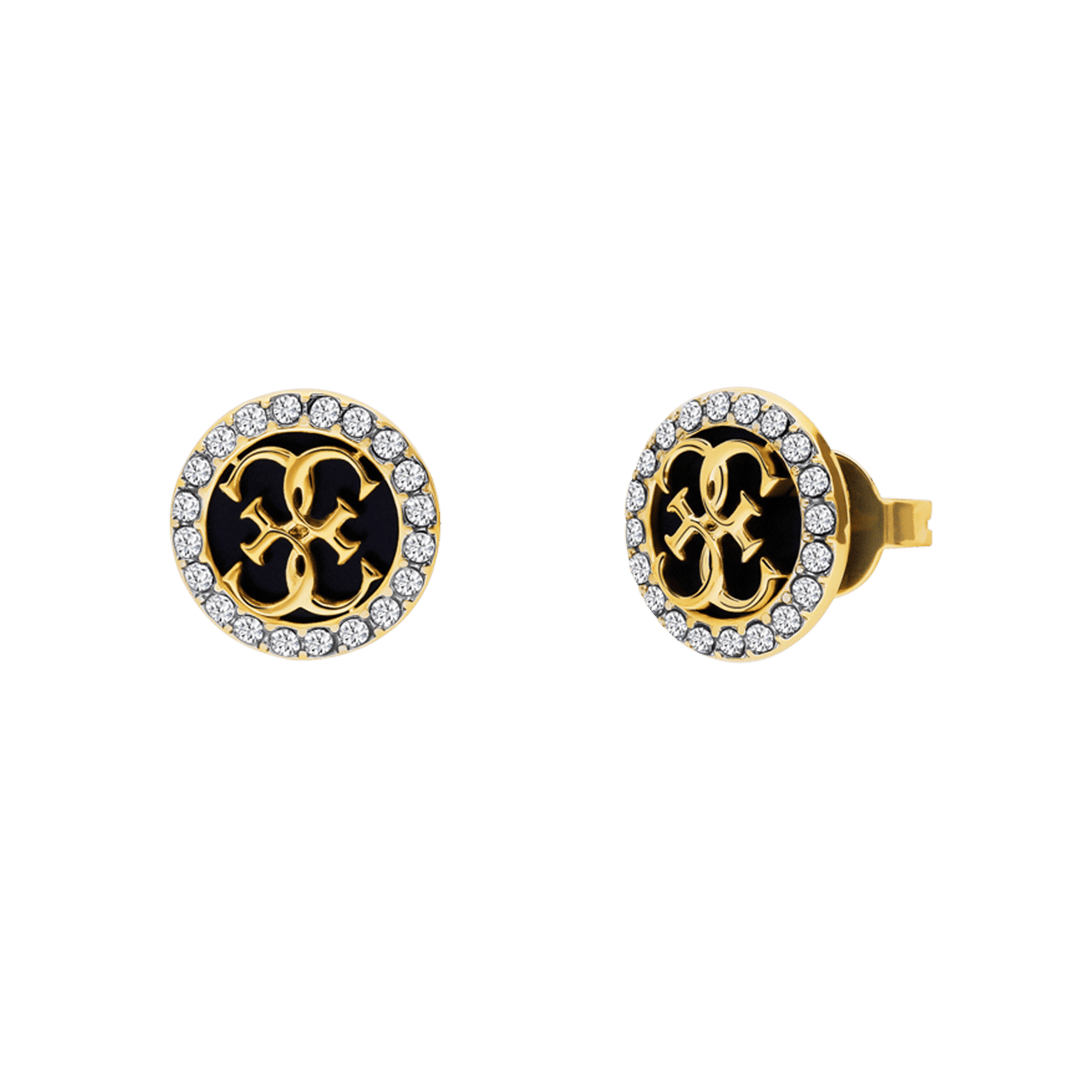 Guess goldplated stainless steel oorknoppen zwart life in 4g voor dames