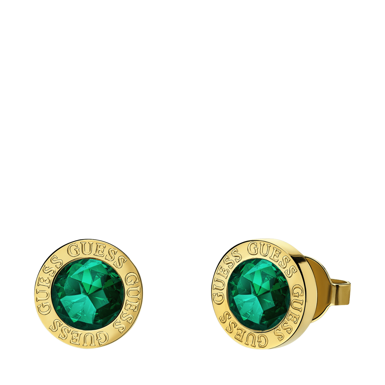 Guess stainless steel goldplated oorknoppen met groen kristal voor dames