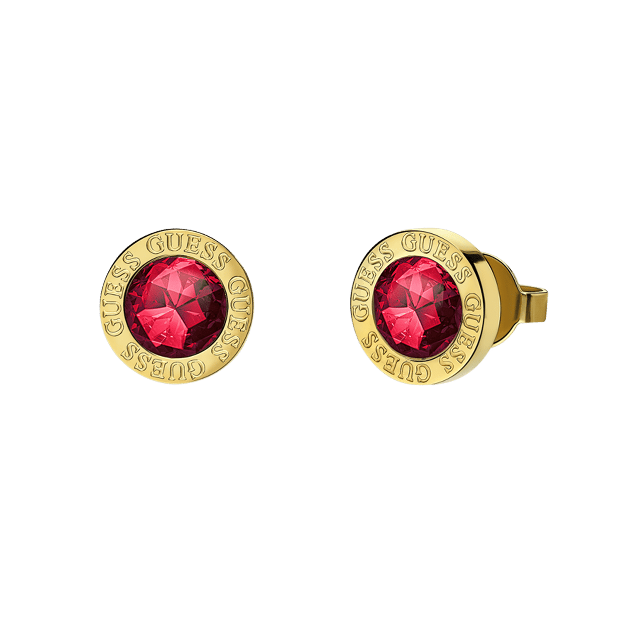 Guess stainless steel goldplated oorknoppen met rood kristal voor dames