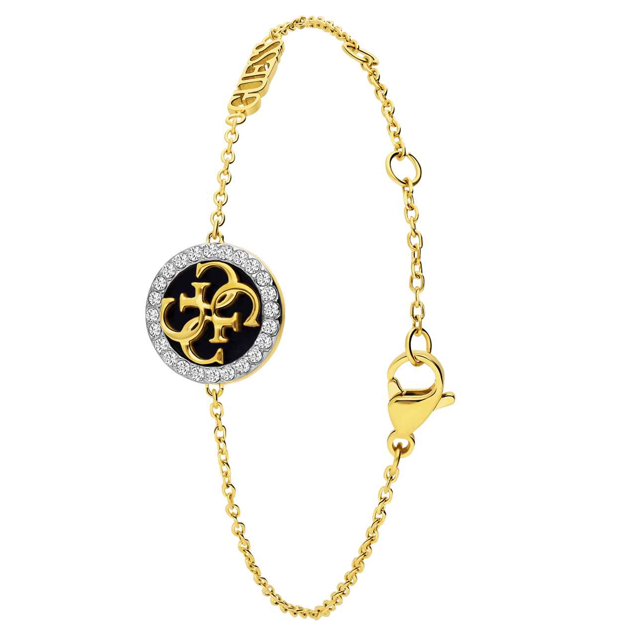 Guess goldplated stainless steel armband zwart LIFE IN 4G
