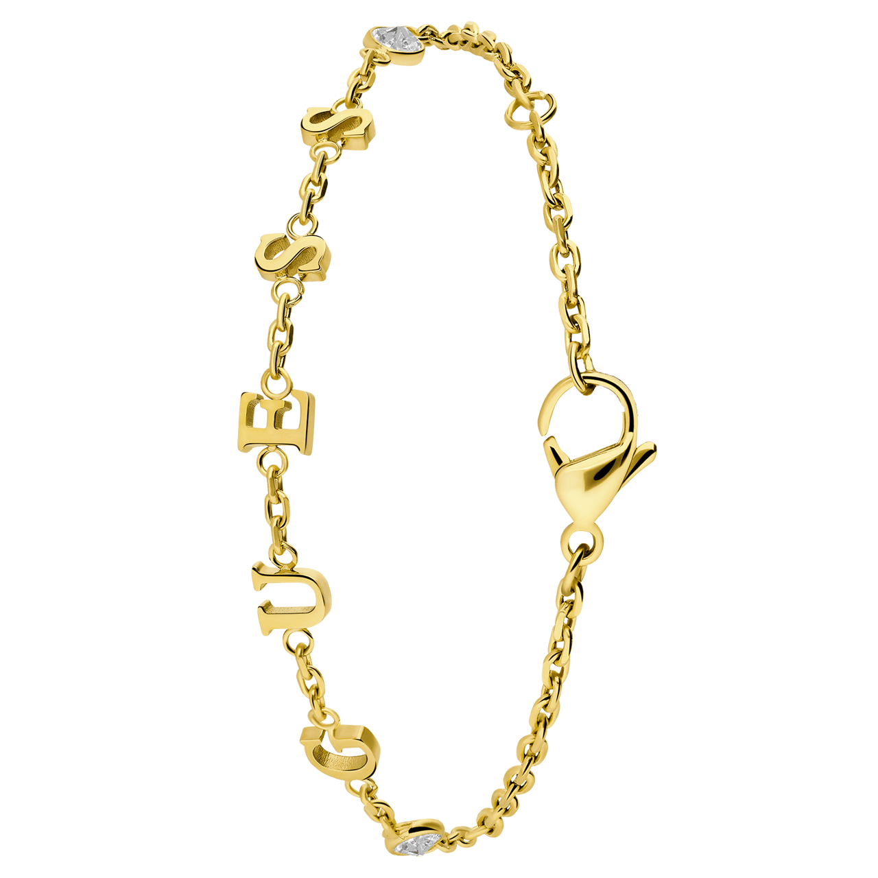 Guess stainless steel goldplated schakelarmband met kristal voor dames