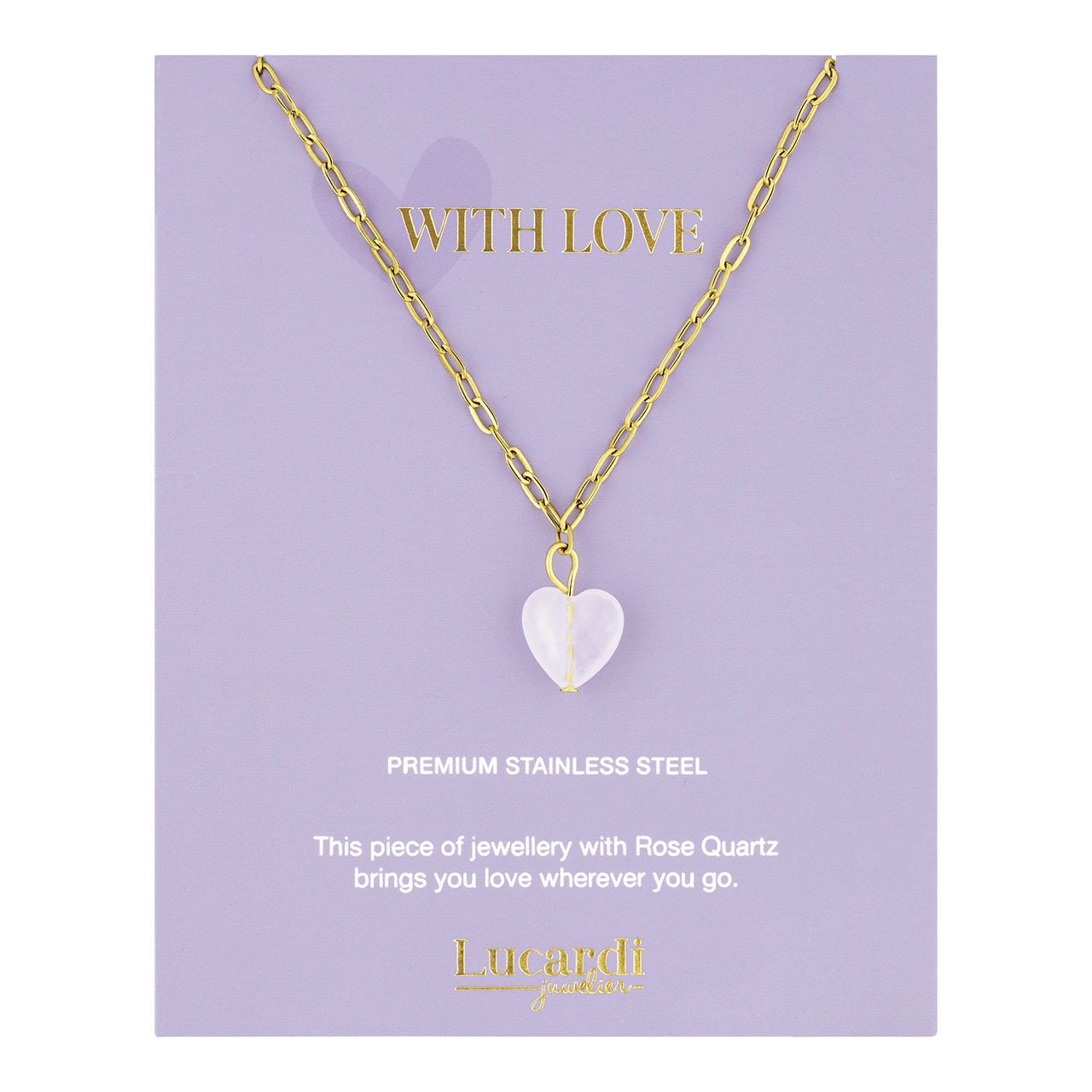 Stainless steel goldplated ketting met hanger met rozenkwarts voor dames