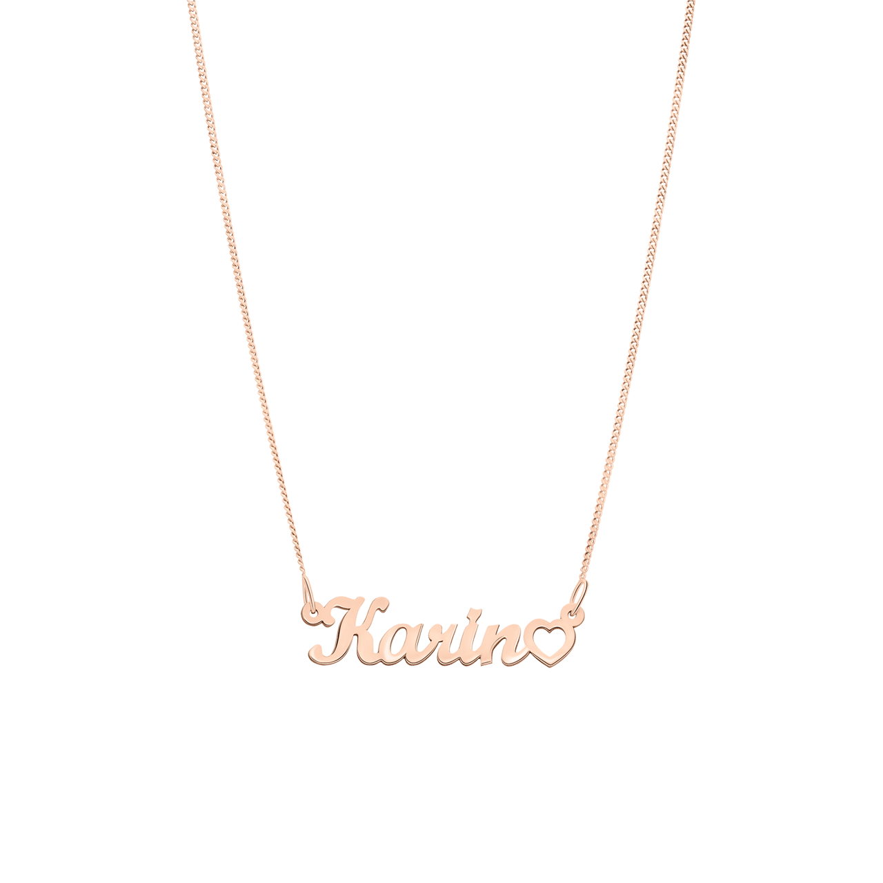 Zilveren roséplated naamketting hart voor dames