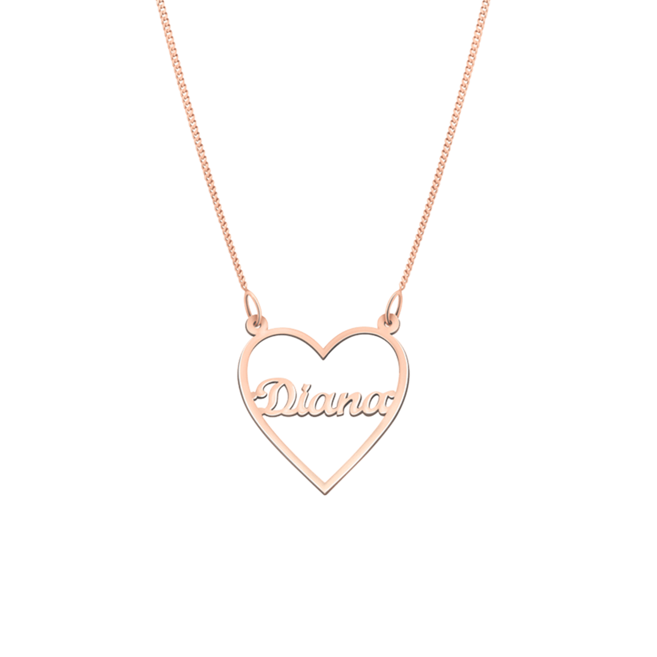 Zilveren roséplated naamketting hart voor dames