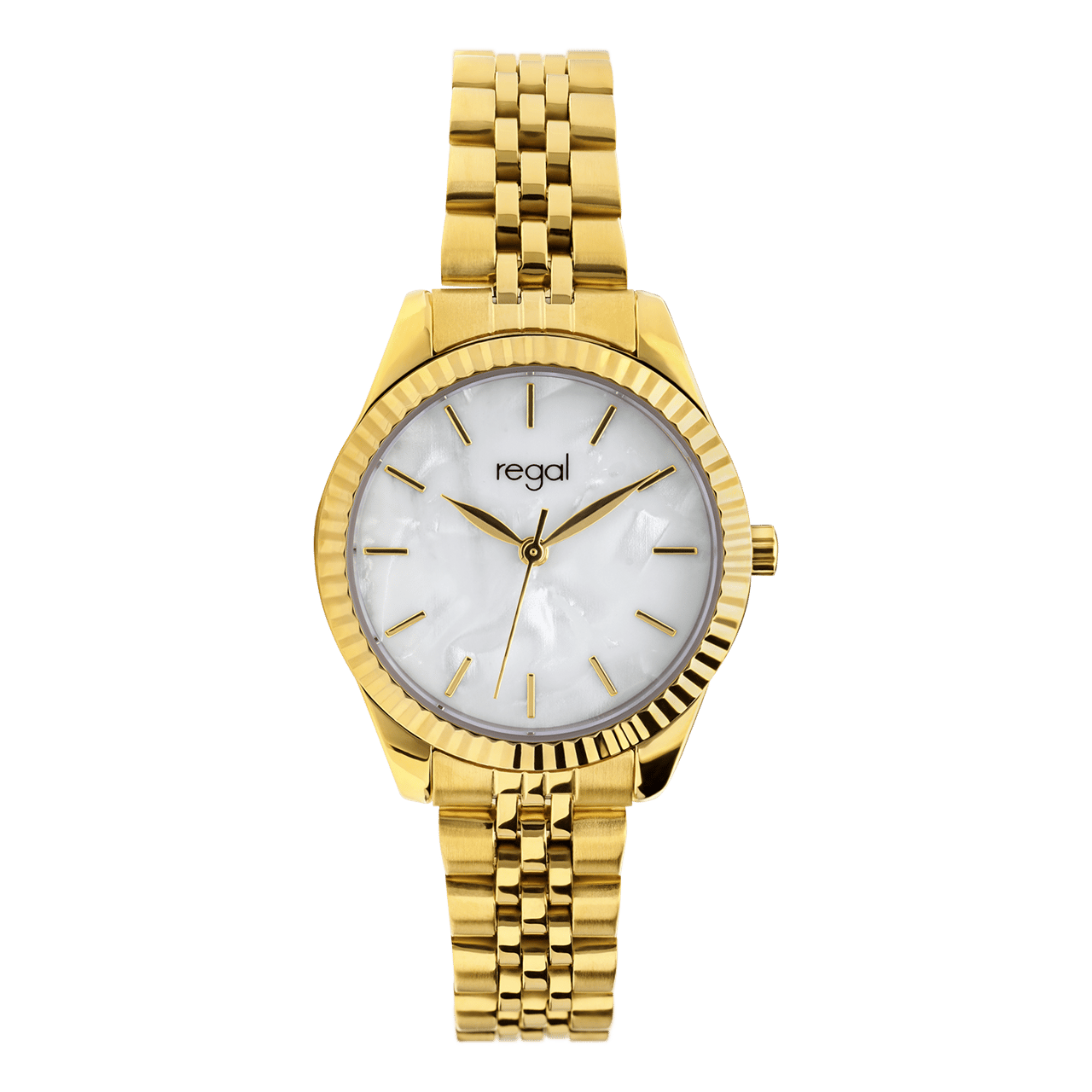 Regal horloge met goudkleurige stainless steel band