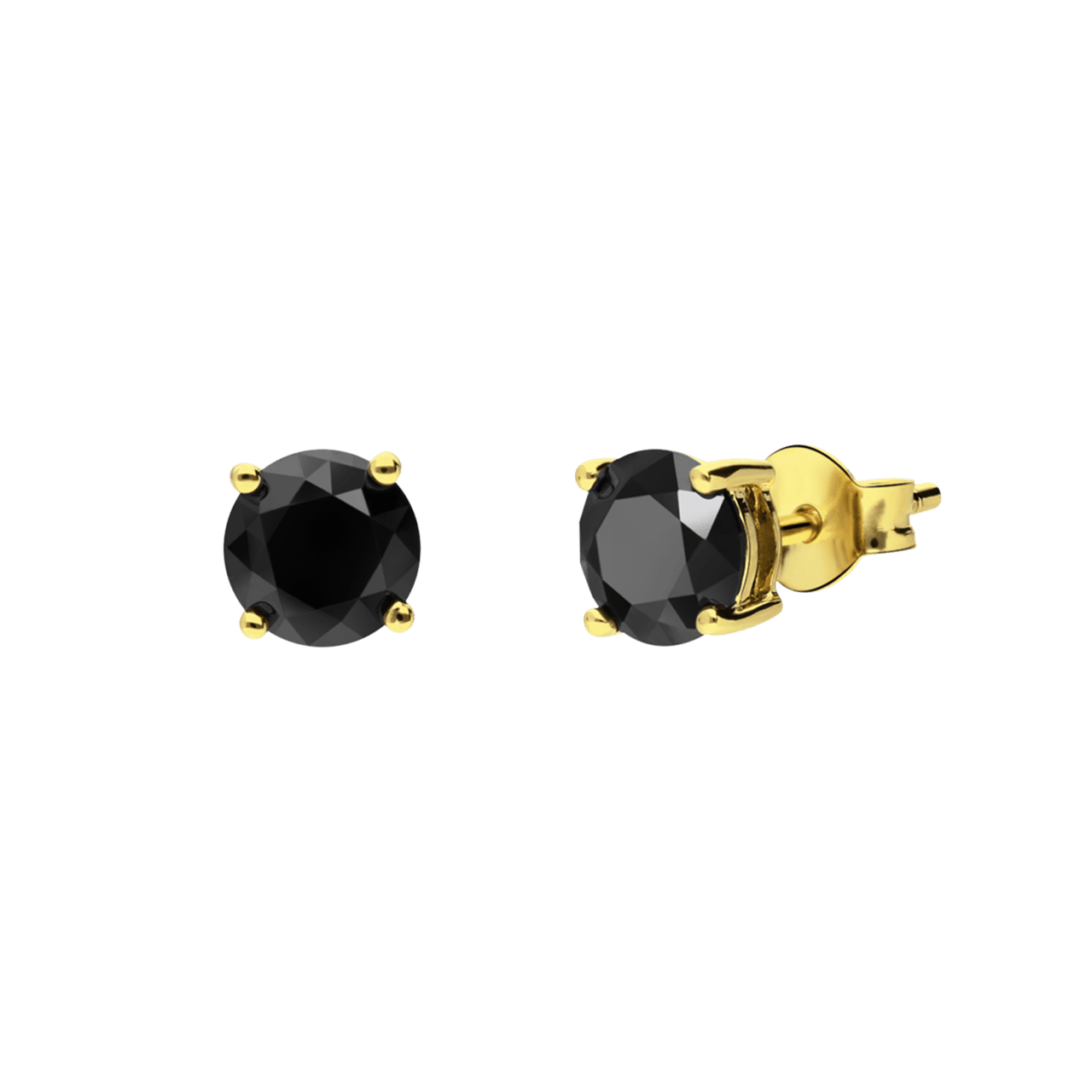 Vergoldete Ohrringe aus 925er Silber mit schwarzem Zirkonia, rund, 6 mm