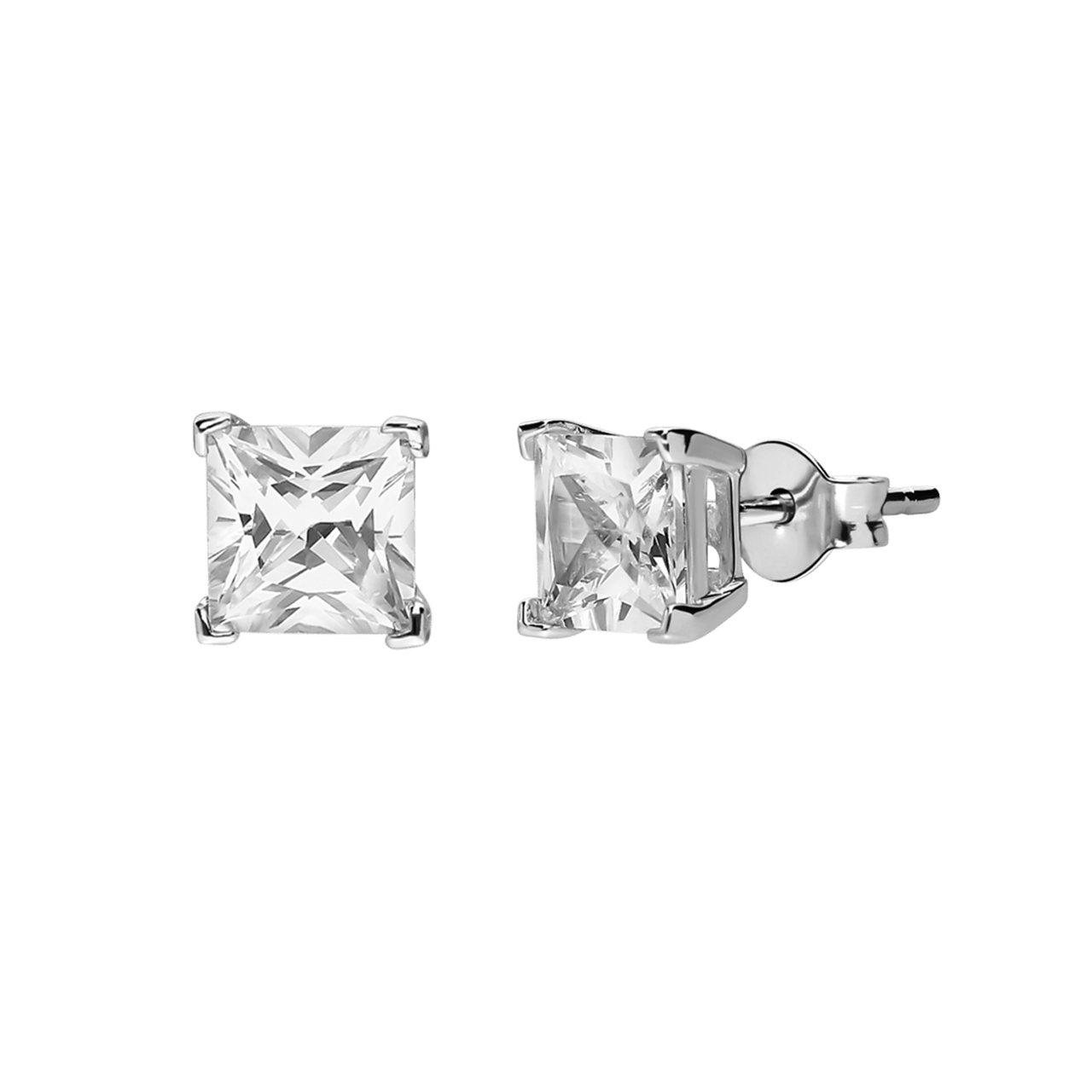 Viereckige Silber-Ohrringe mit weißen Zirkonia