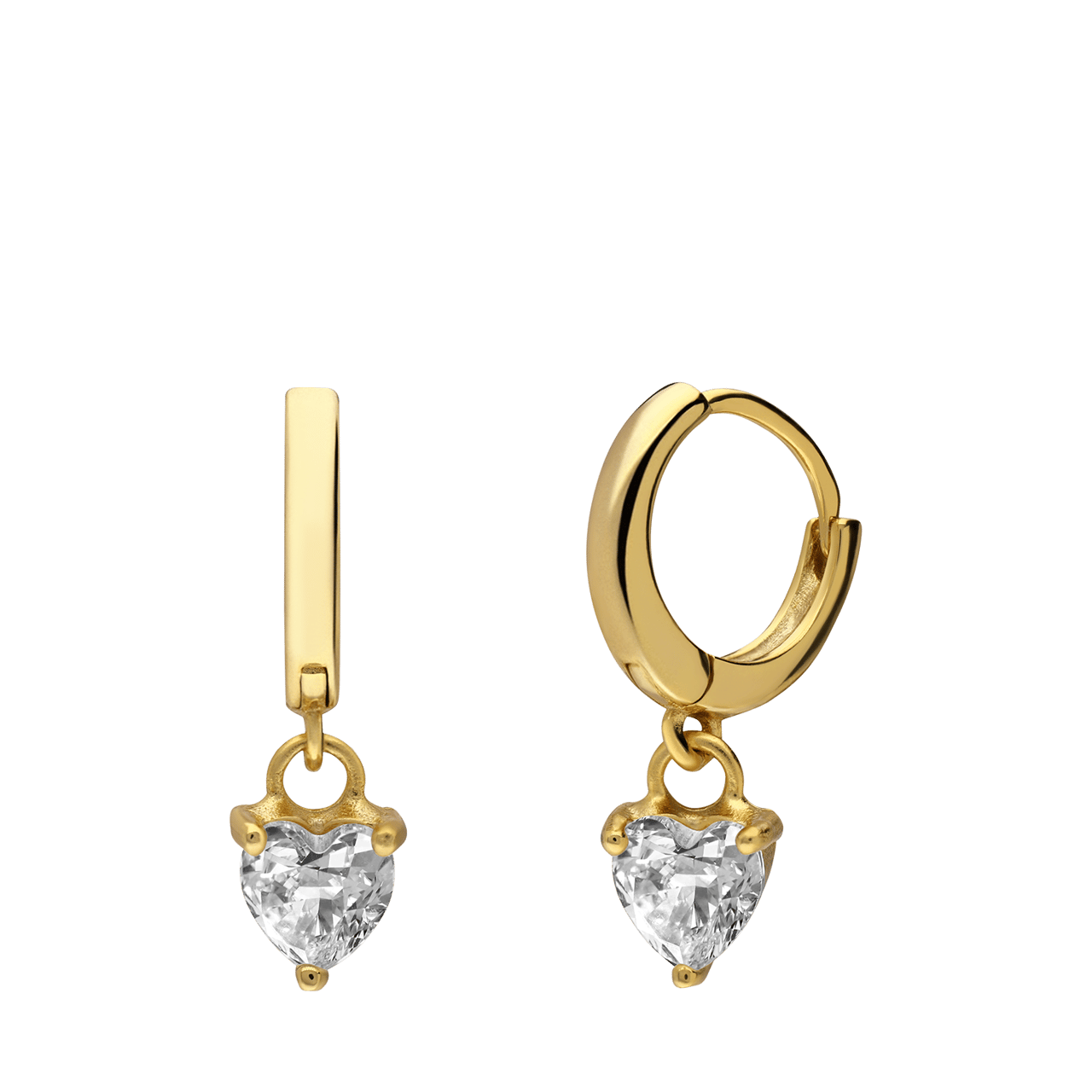 Zilveren goldplated oorringen met hanger hart met zirkonia voor dames
