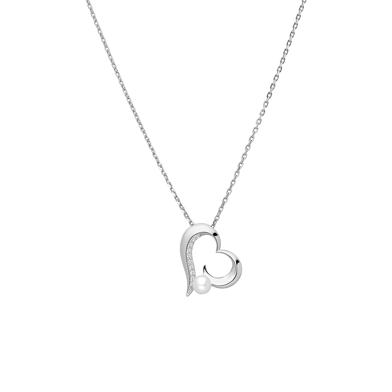 Zilveren ketting met hanger hart parel