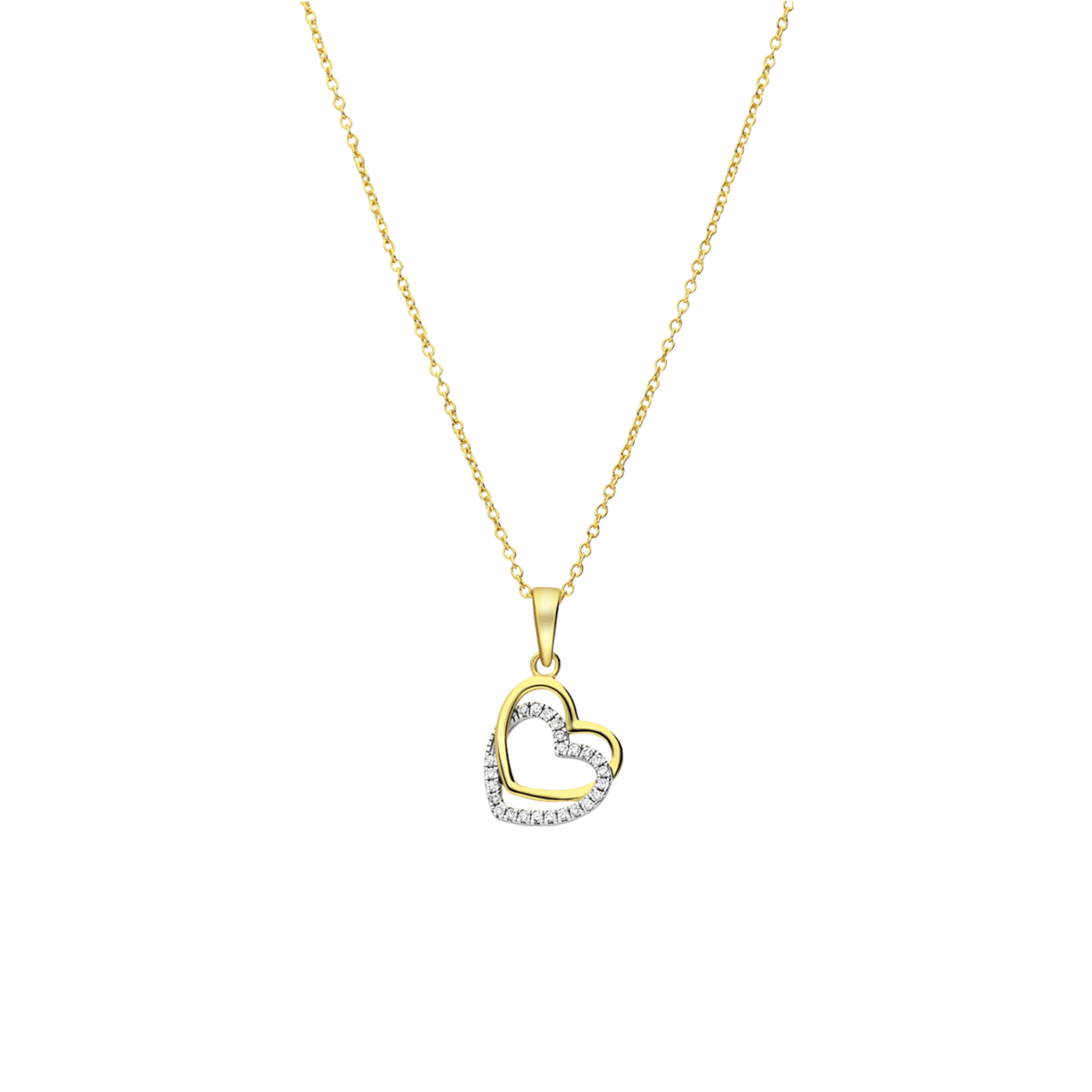 Zilveren goldplated ketting met hanger hart met zirkonia voor dames