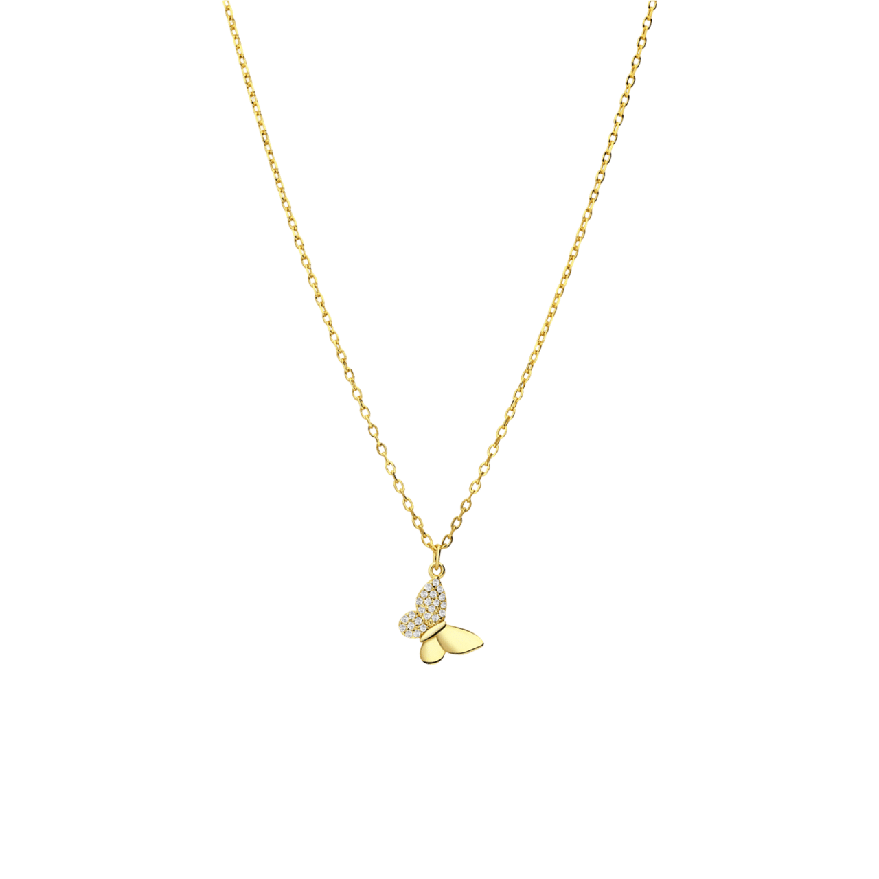 Zilveren goldplated ketting met hanger vlinder met zirkonia voor dames
