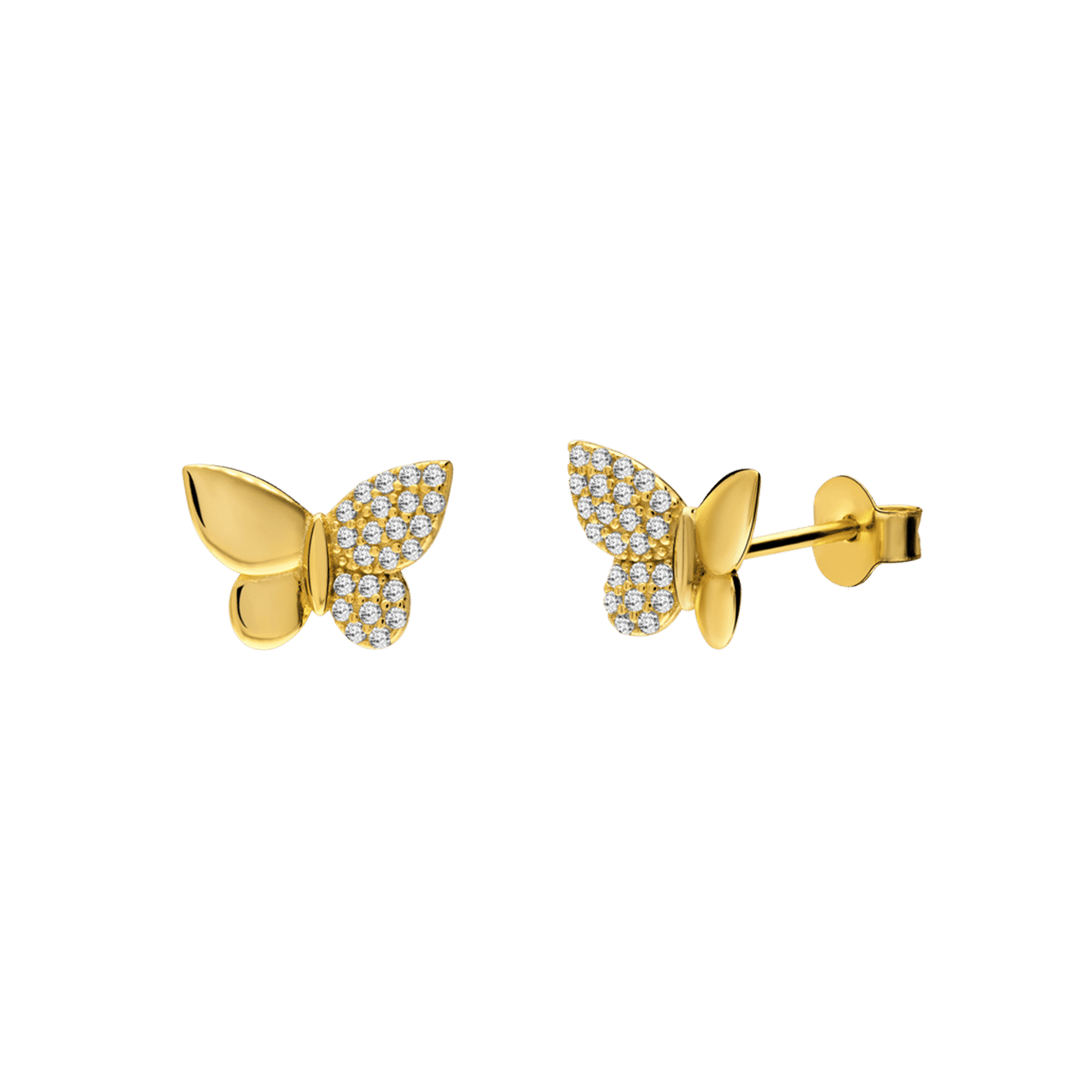 Zilveren goldplated oorknoppen vlinder met zirkonia voor dames