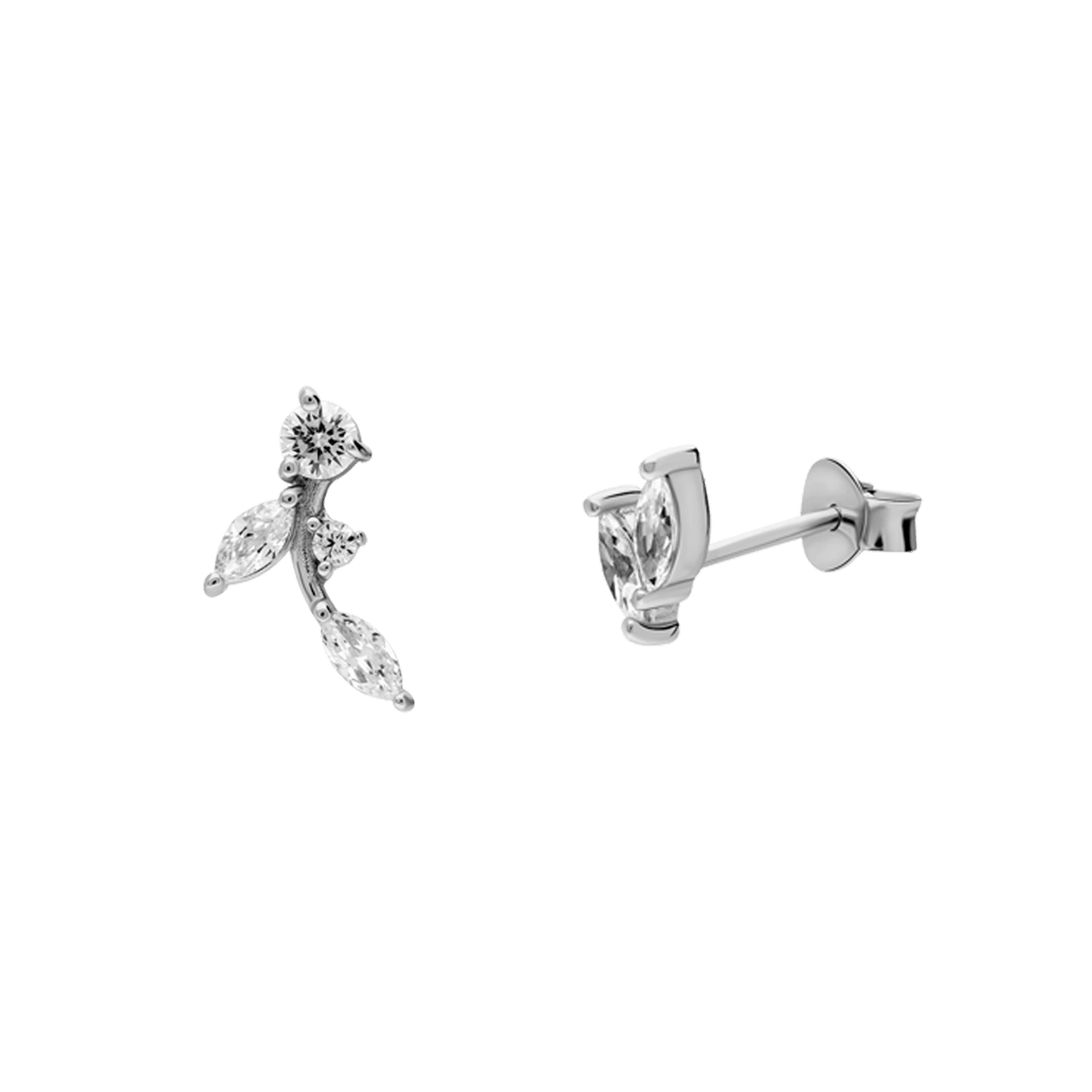 Ohrstecker, 925 Silber, Blatt, Zirkonia