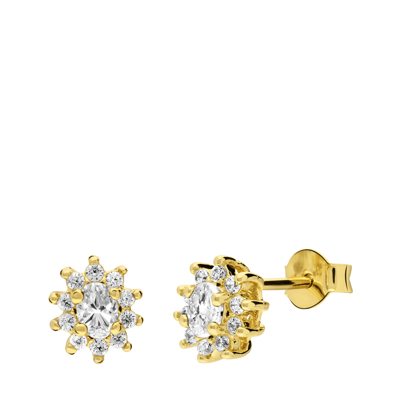 Zilveren goldplated oorbellen met witte zirkonia