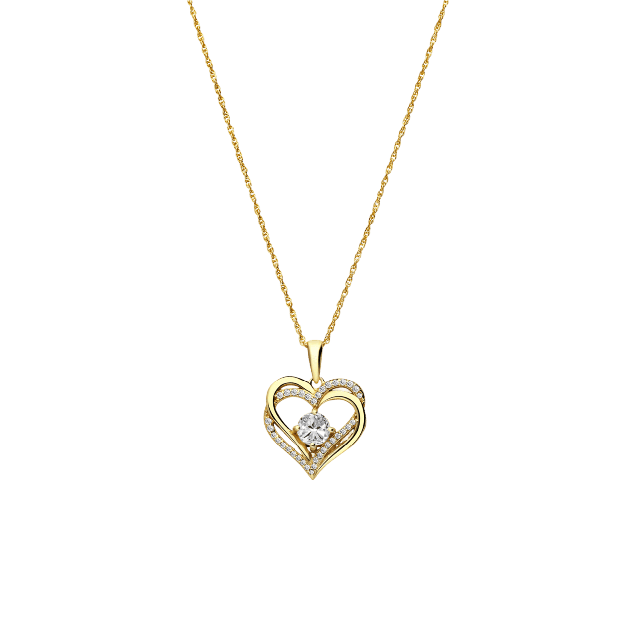 Zilveren goldplated ketting met hanger hart met zirkonia voor dames