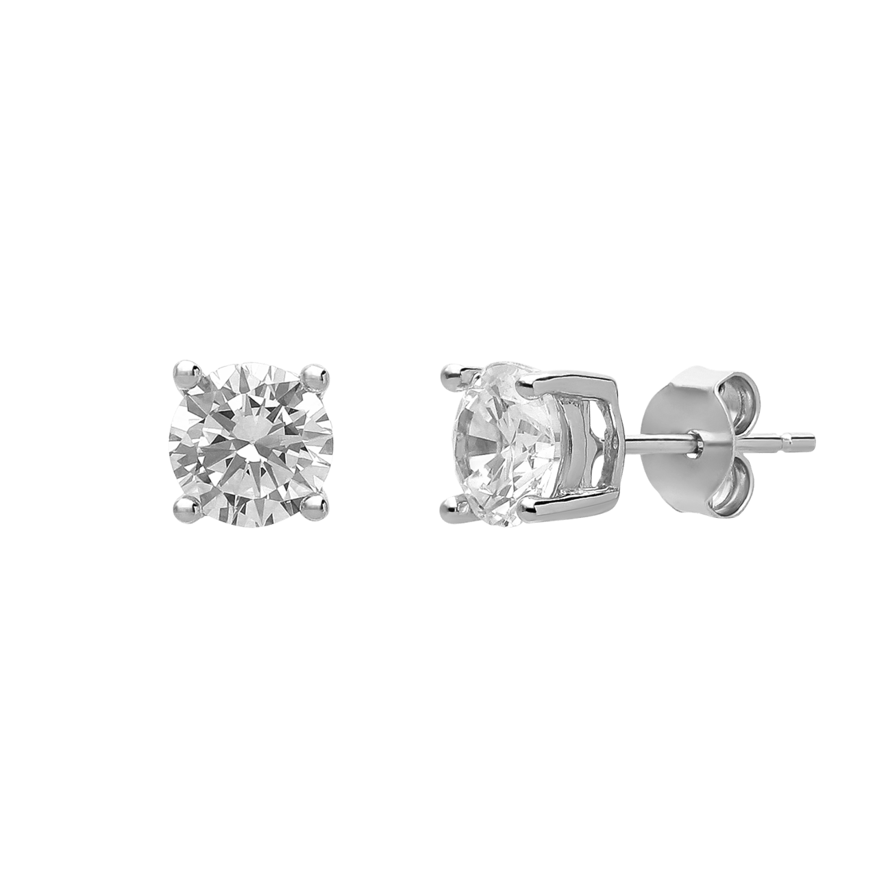 Silber-Ohrringe, rund, 6 mm, mit Zirkonia