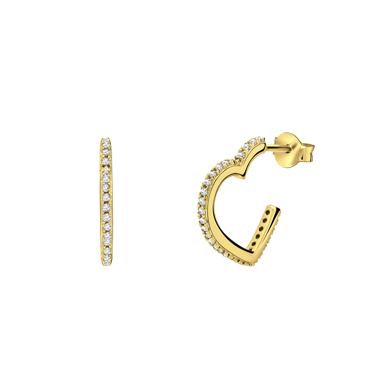 Zilveren goldplated oorringen hart zirkonia