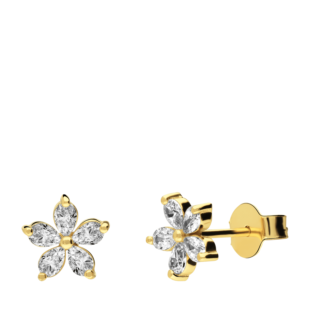 Zilveren goldplated oorknoppen bloem met zirkonia voor dames