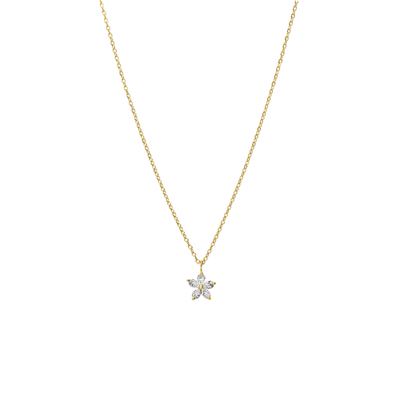 Zilveren goldplated ketting met hanger bloem met zirkonia voor dames