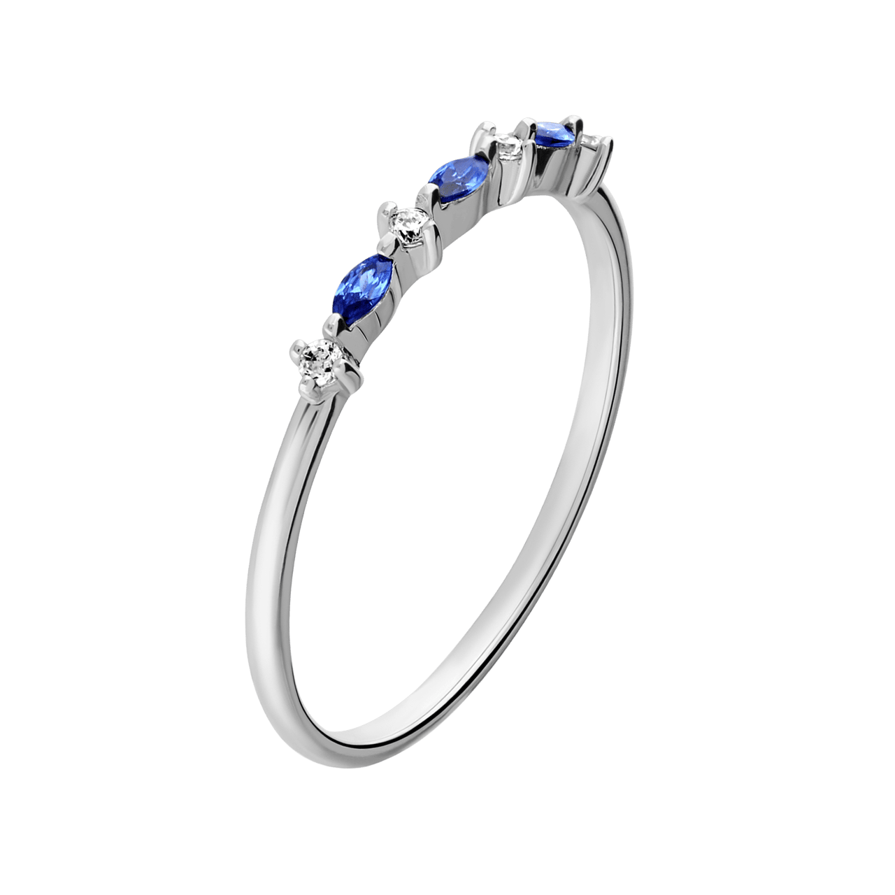 Silberring mit blau-weißen Zirkoniasteinen