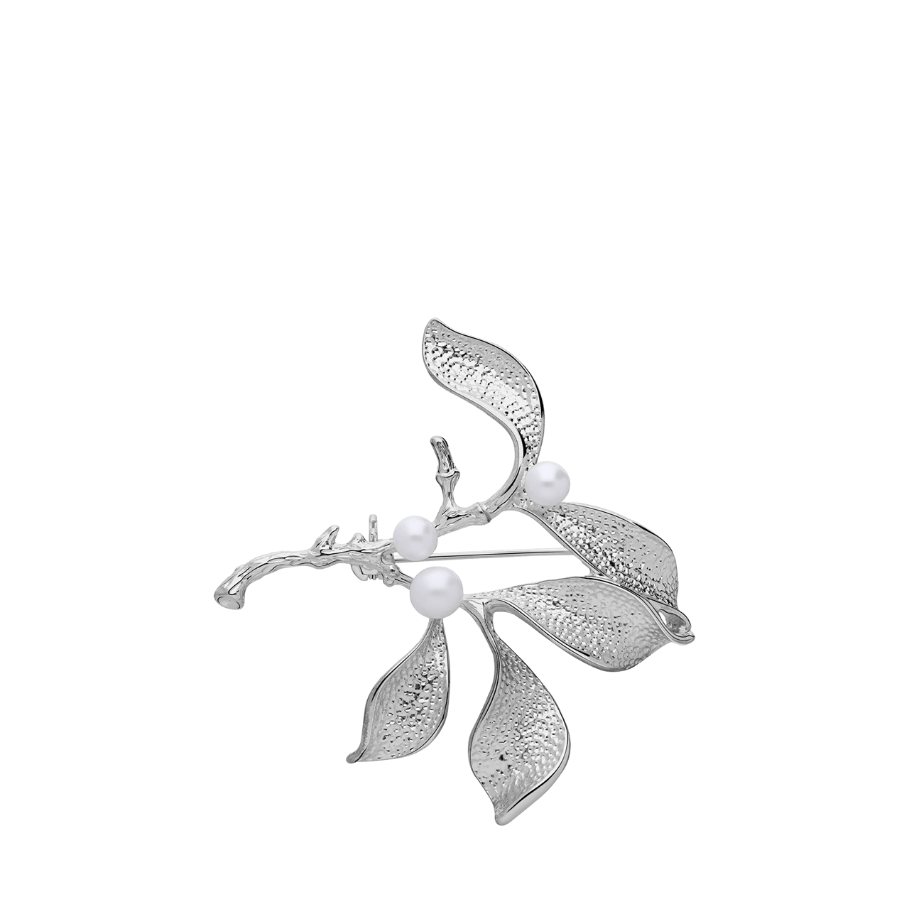 Zilverkleurige bijoux broche bloem met parel