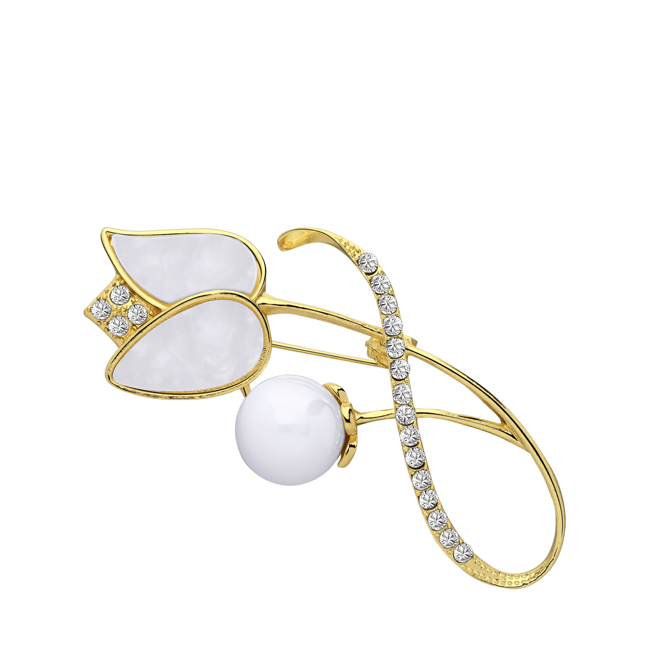 Goudkleurige bijoux broche tulp met parel