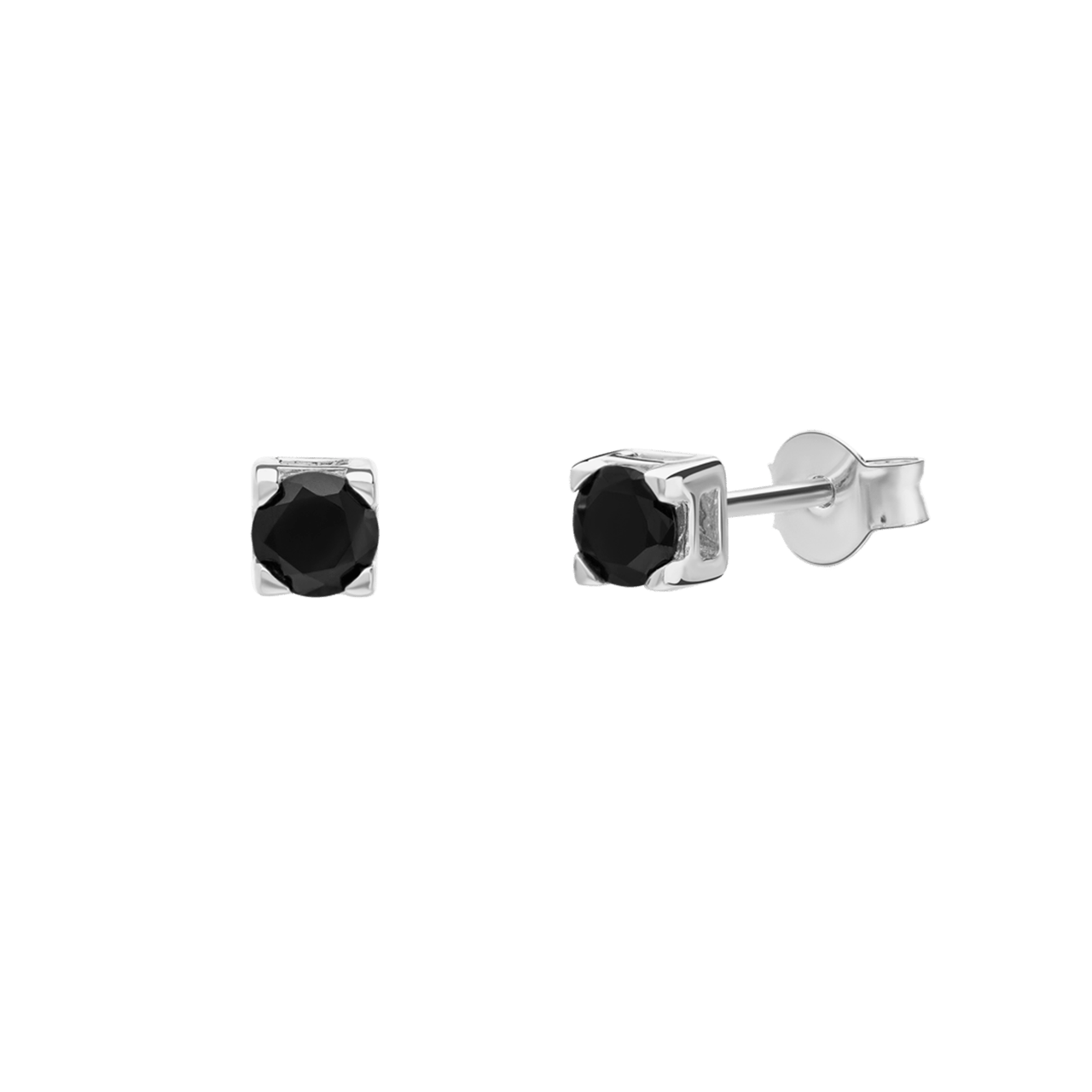 Silber-Ohrringe für Jungen mit schwarzem Zirkoniastein, 4 mm