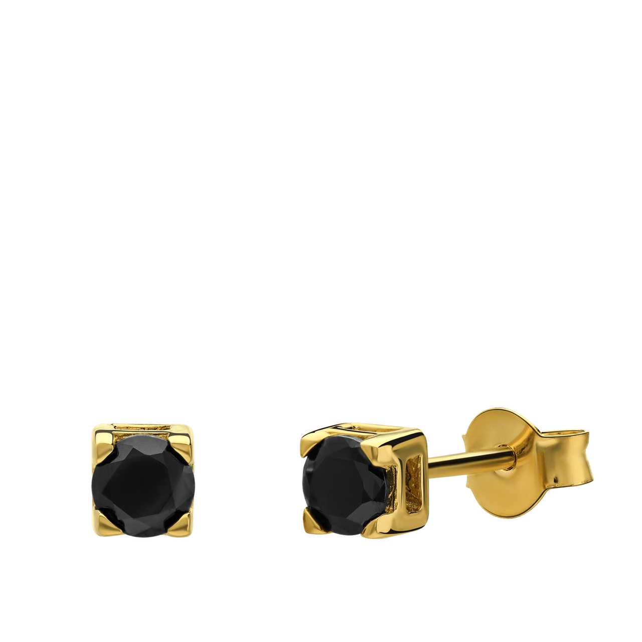 Zilveren goldplated oorknoppen zwarte zirkonia 4mm
