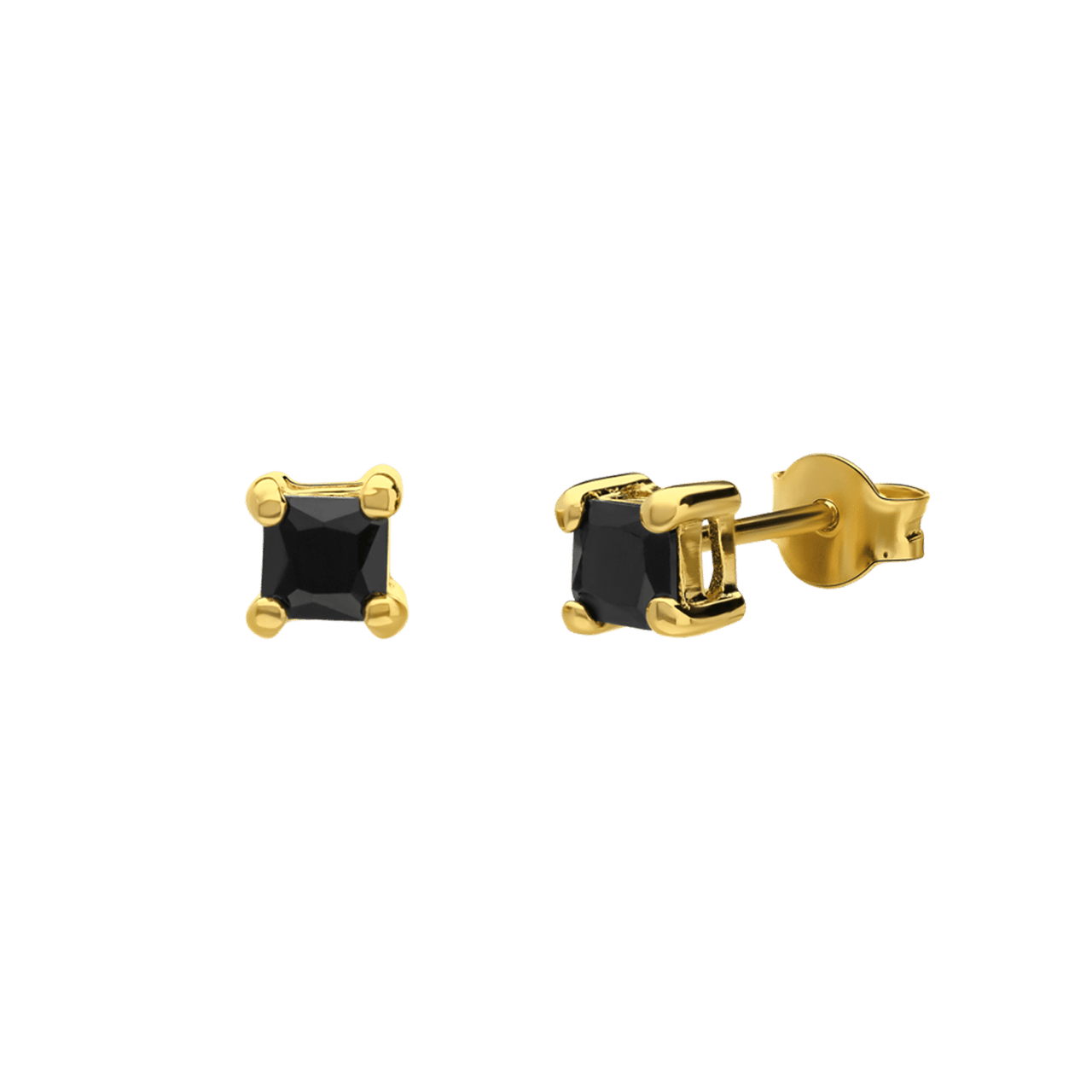 Zilveren goldplated oorknoppen met zwarte zirkonia