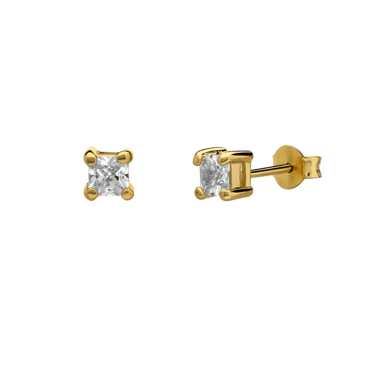 Zilveren goldplated kinderoorknoppen met zirkonia