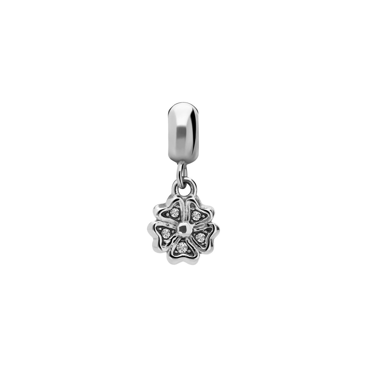 Charm aus Edelstahl Blume/Herz mit Zirkoniabesatz