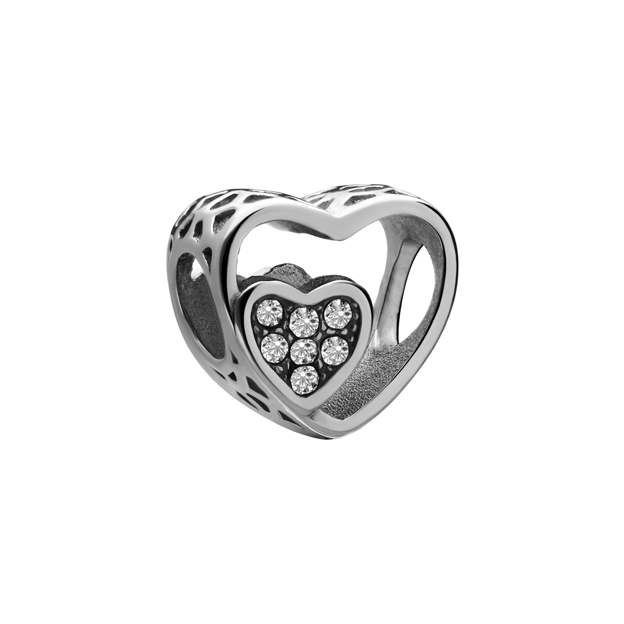 Bettelarmband-Anhänger aus Edelstahl, zwei Herzen mit weißen Zirkonia