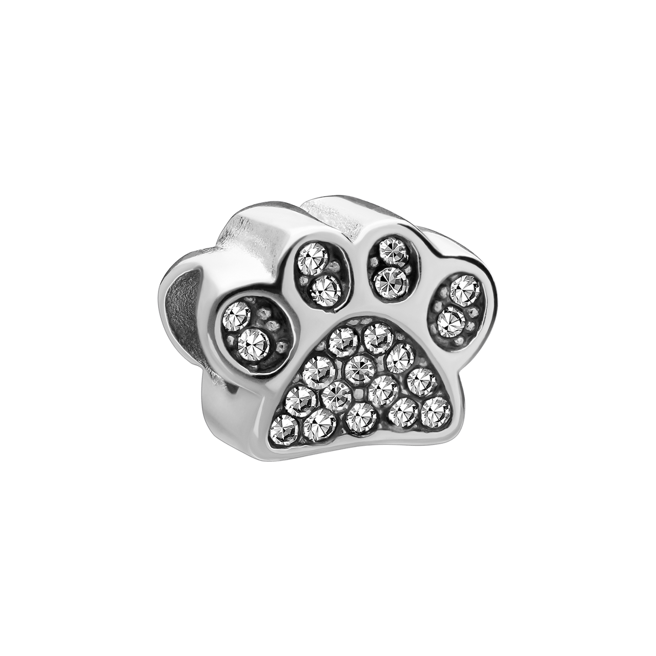 Charm aus Edelstahl Hundepfote mit Zirkoniabesatz