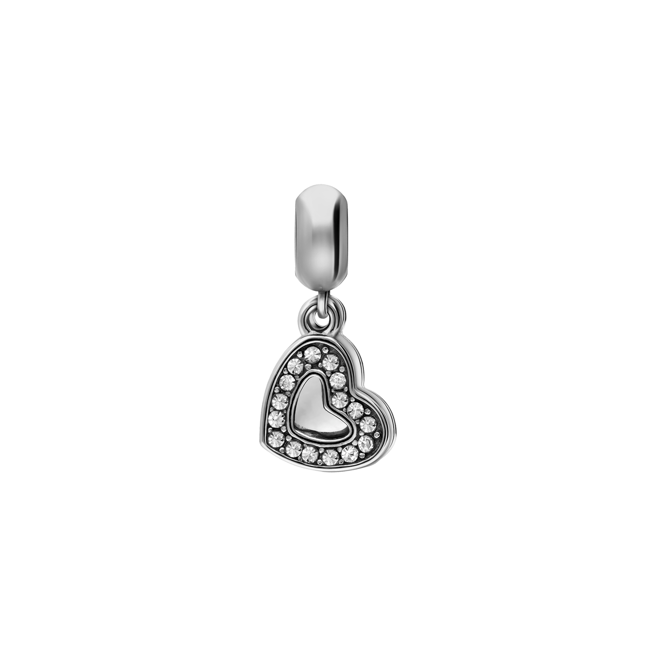 Charm, Edelstahl, 2 Herzen mit Zirkonia