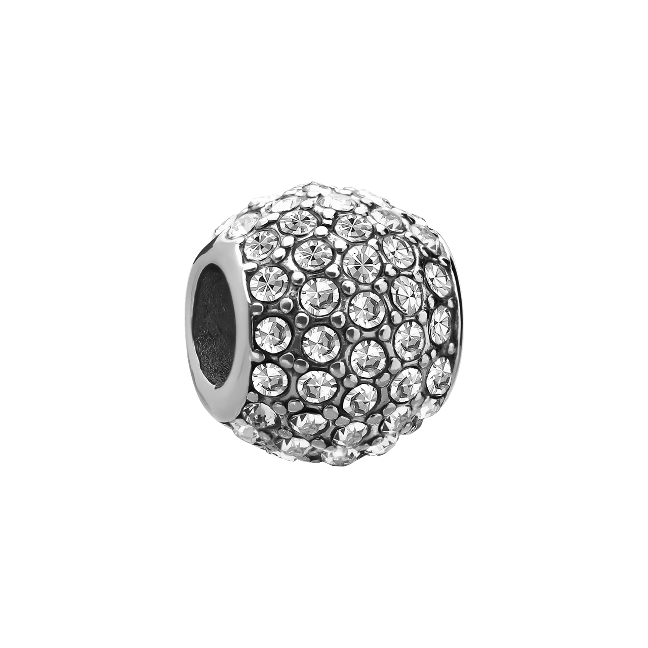 Bettelarmband-Anhänger aus Edelstahl, Kugel mit weißen Zirkonia