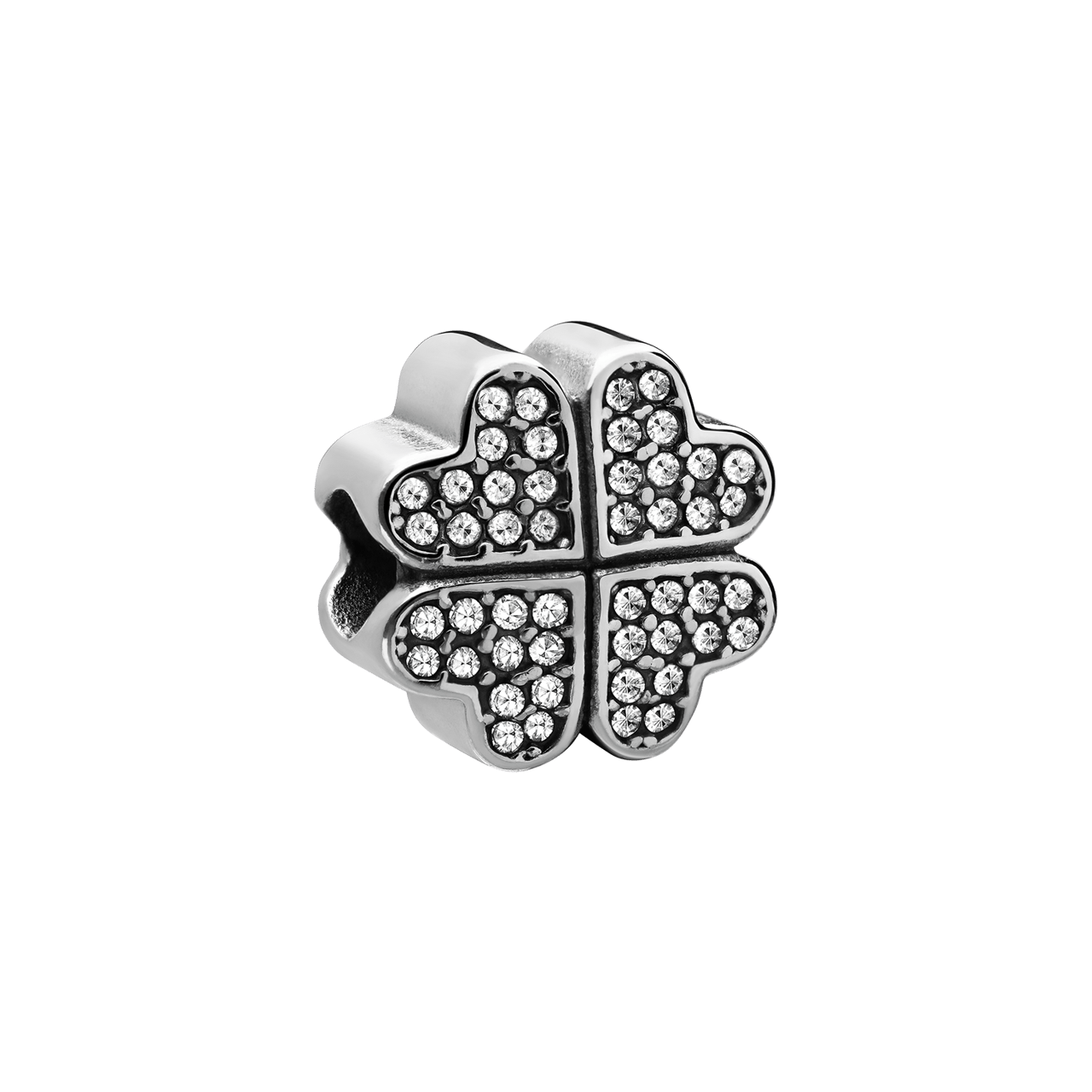 Charm aus Edelstahl Blume/Herz groß mit Zirkoniabesatz