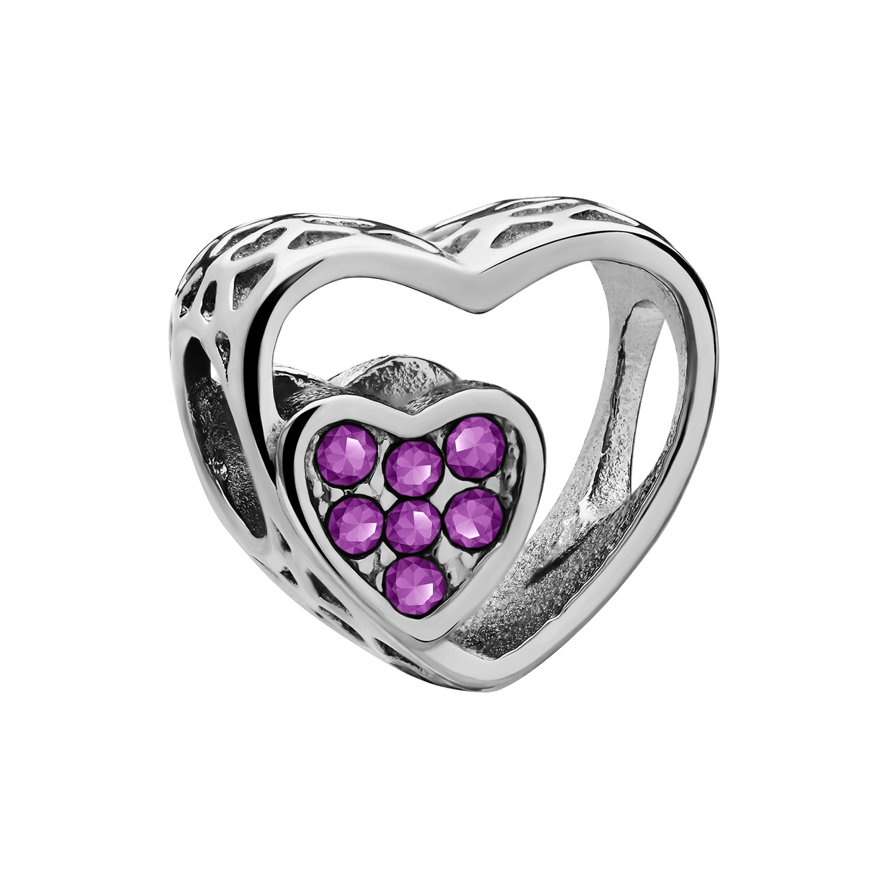 Stainless steel bedel hart dubbel met roze zirkonia