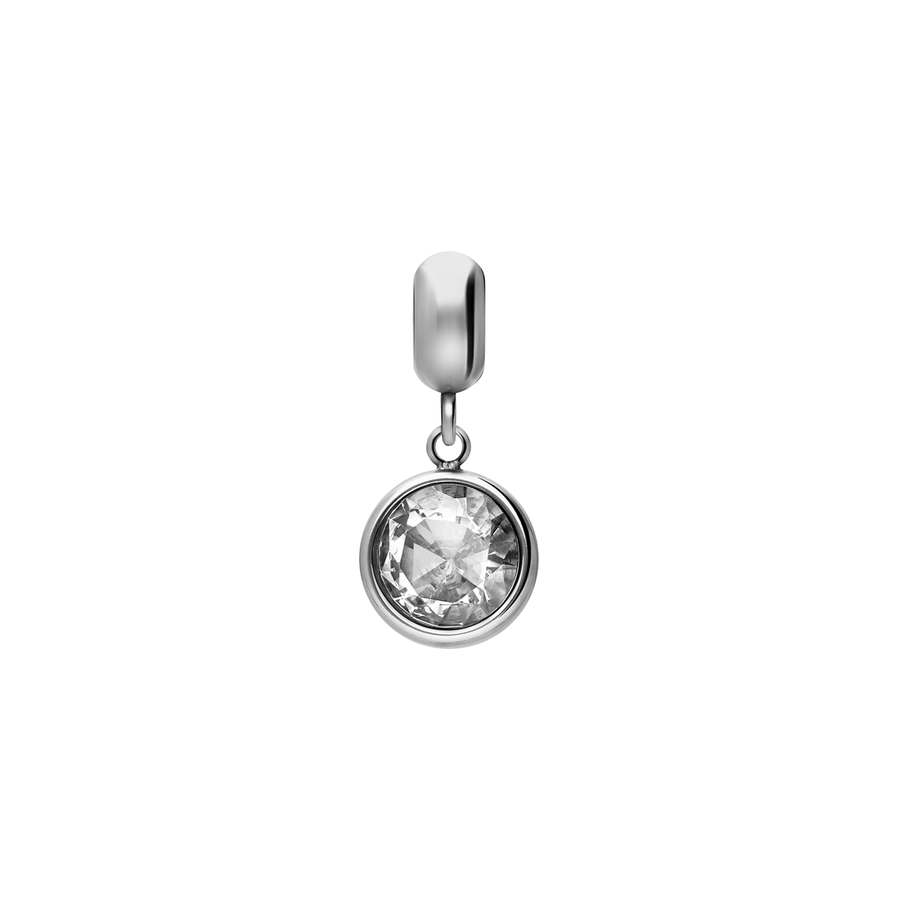 Charm, Edelstahl, rund mit Zirkonia