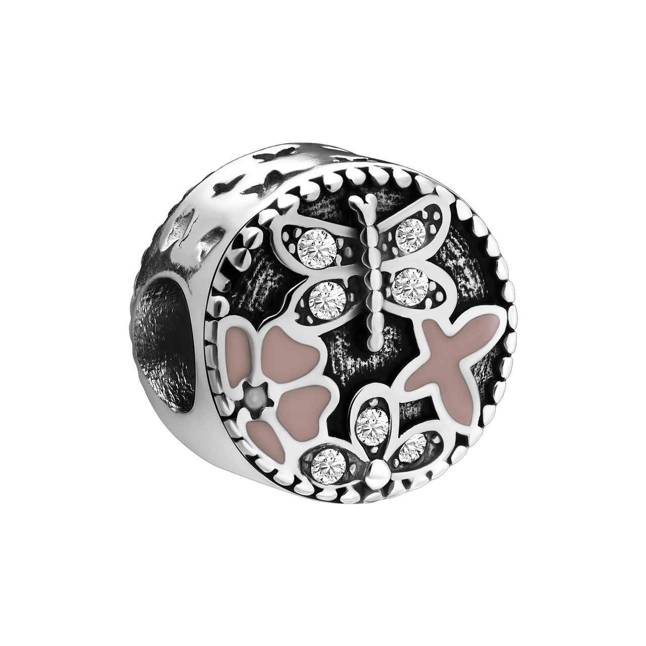 Runder Charm aus Edelstahl mit Schmetterlingen